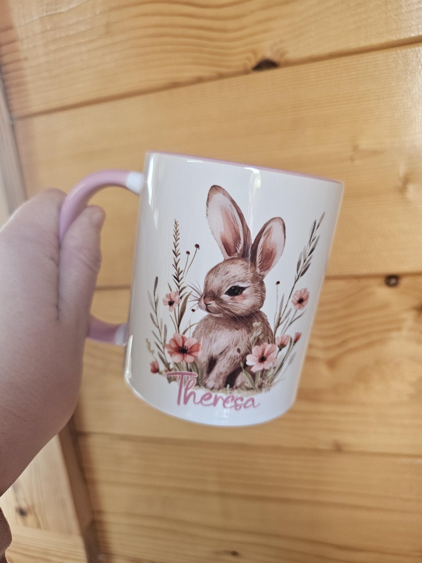 Personalised Bunny Mug – Floral Spring Theme Cup With Custom Name | Rabbit Lover Gifts