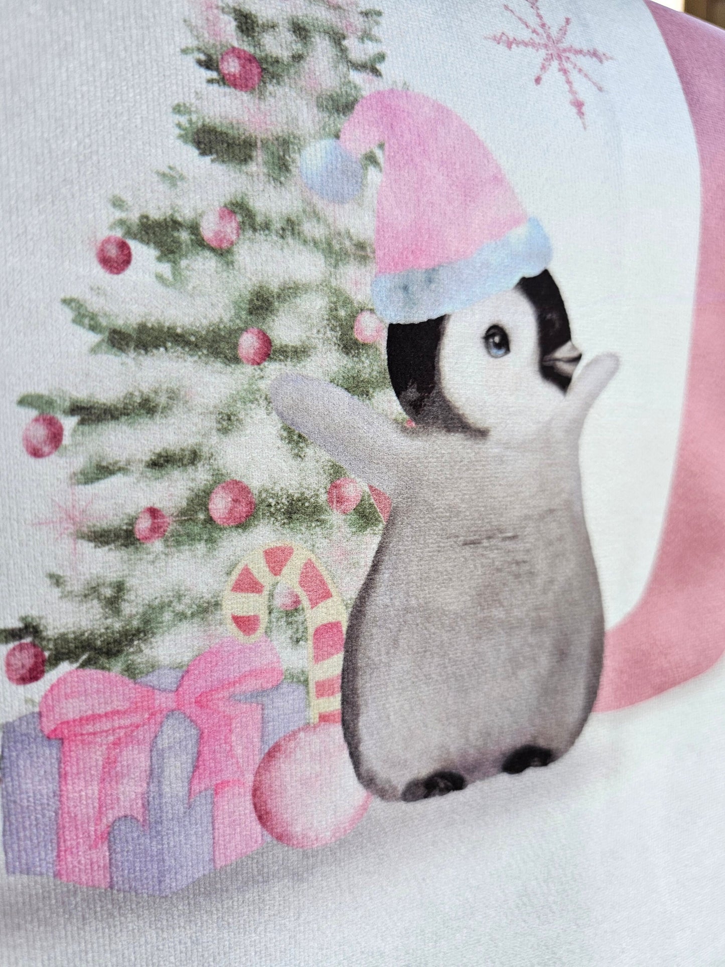 Personalsied Christmas Santa Sack Father Christmas Bag, Pink Penguin Father Christmas Sack, Name & Initial