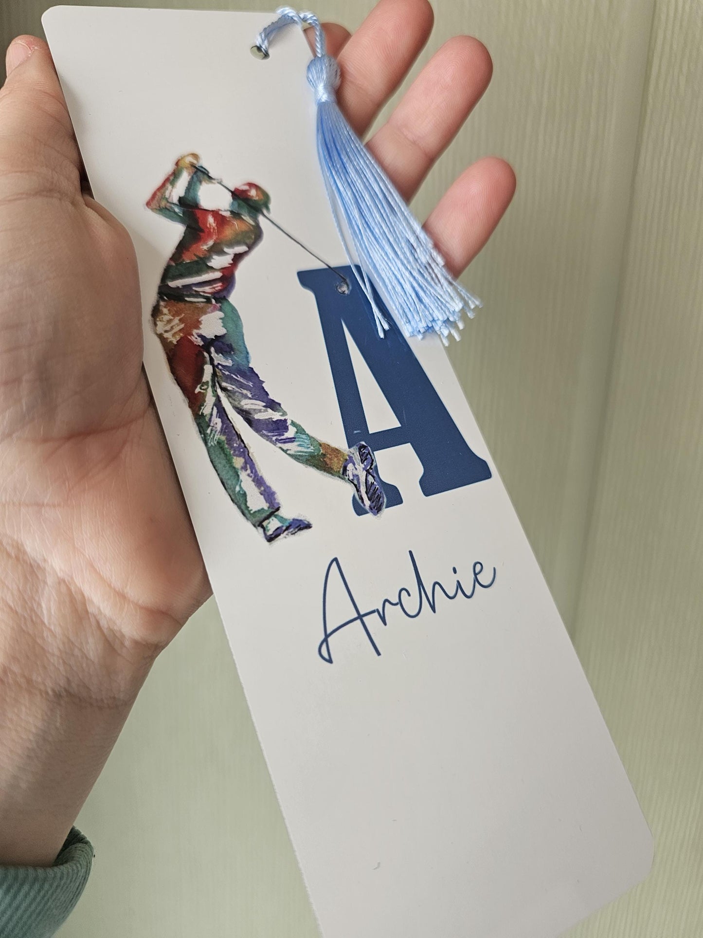 Personalised Golfer Bookmark, Personalised Bookmark, Male Letterbox Gifts, Gift For Dad, Golf Lover Gift, Golf Book Marker, Watercolour Golf