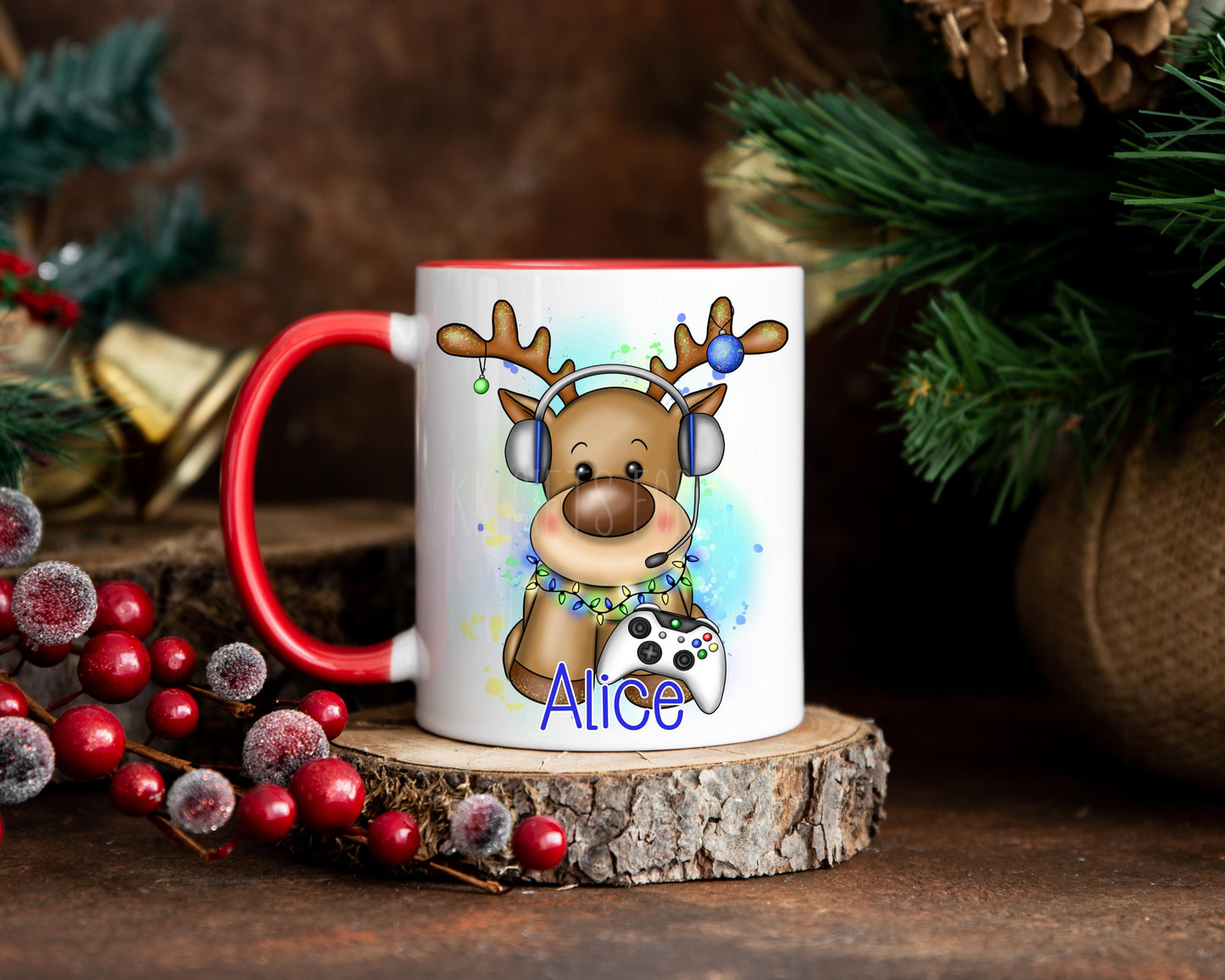 Christmas Gamer Mug, Personalised Reindeer Mug