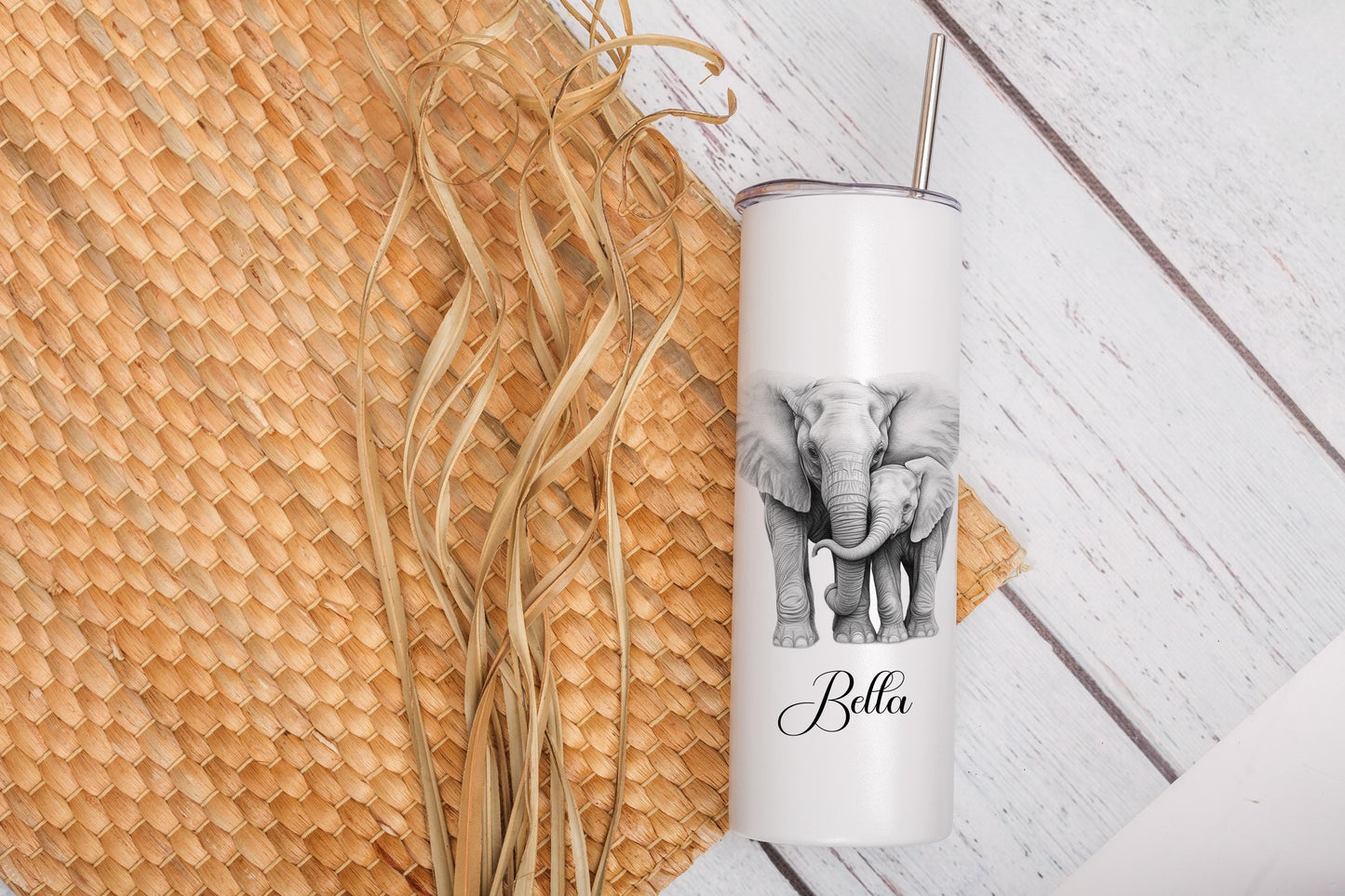 Personalised Elephant Tumbler, 20oz Tumbler With Box & Aluminium Straw, Elephant Gift For Her Mum Nan Sister Friend