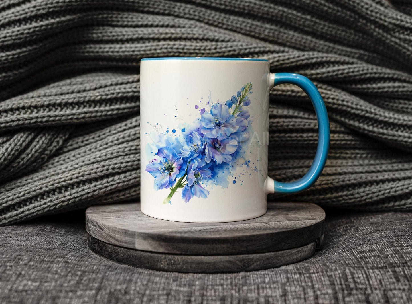 Personalised Delphinium Mug & Coaster For Friend Or Wife Birthday, Delphinium Flower Lover Gifts