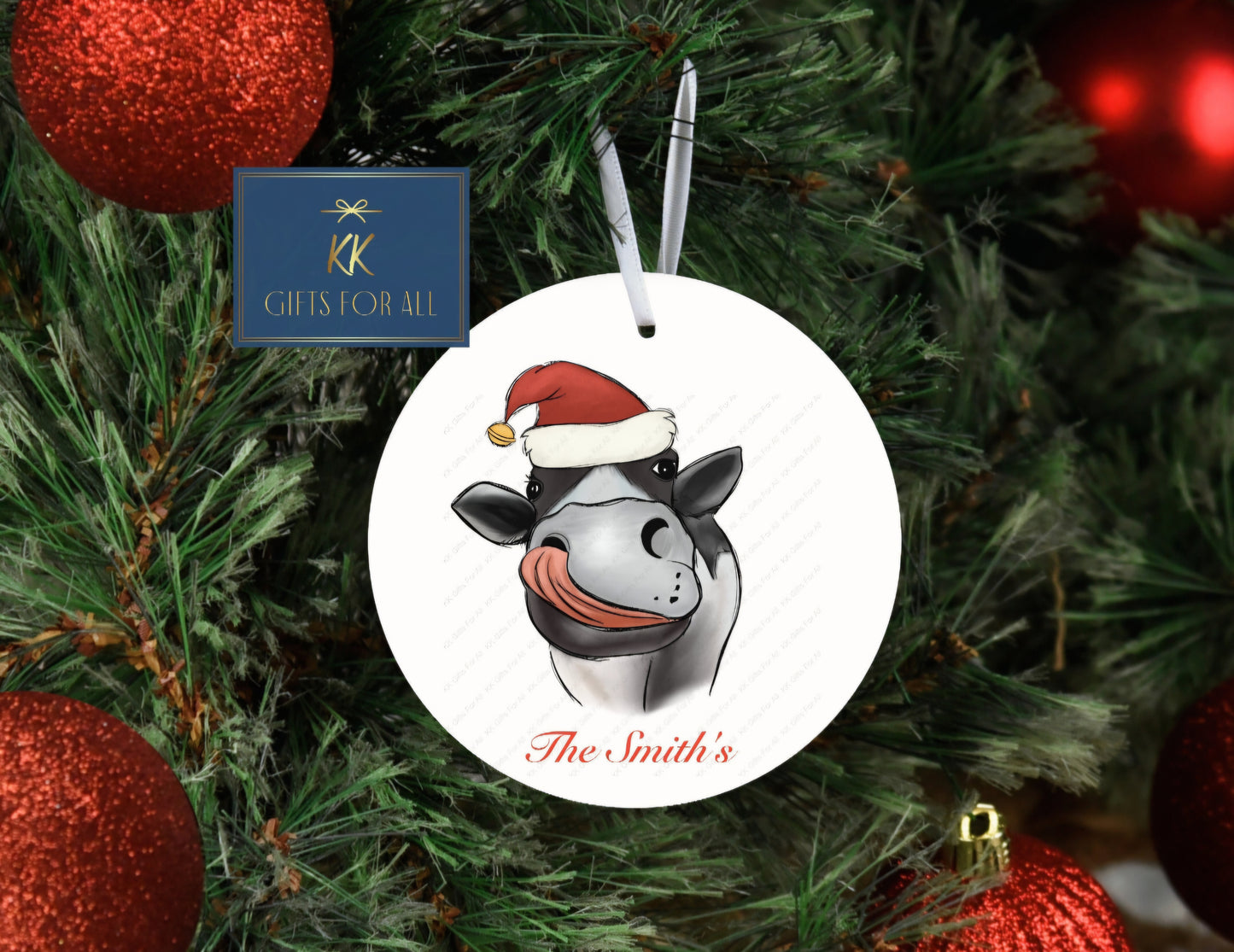 Personalised Christmas Tree Decoration, Christmas Hanging Ornament, Metal Tree Decoration, Cow Tree Decoration,Custom Cow Christmas Ornament