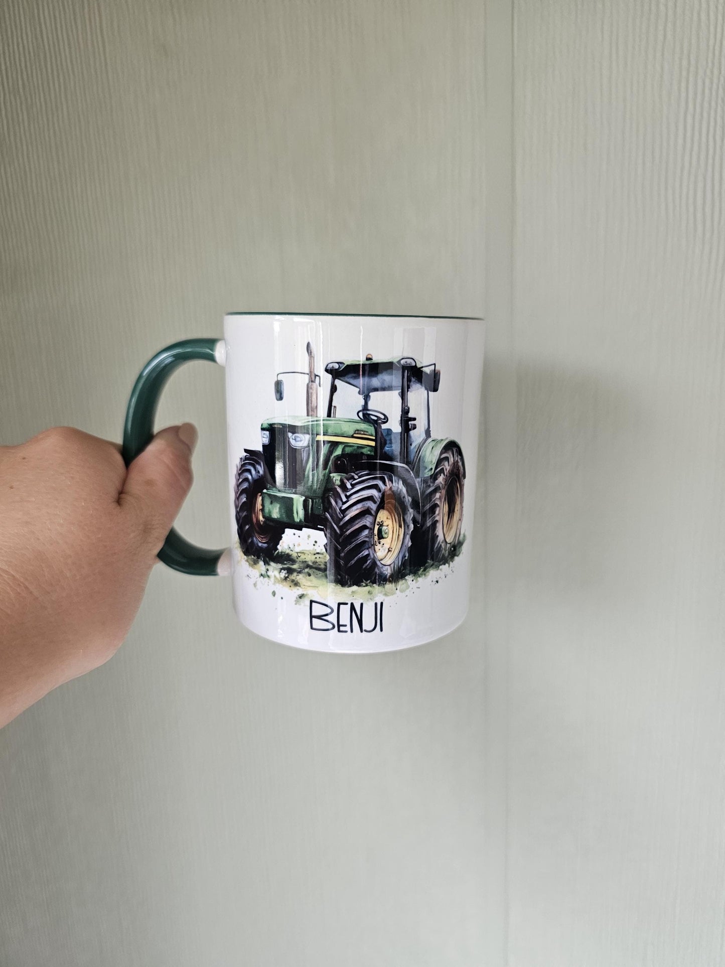 Personalised Green Tractor Mug & Coaster Set, Farmer Gift