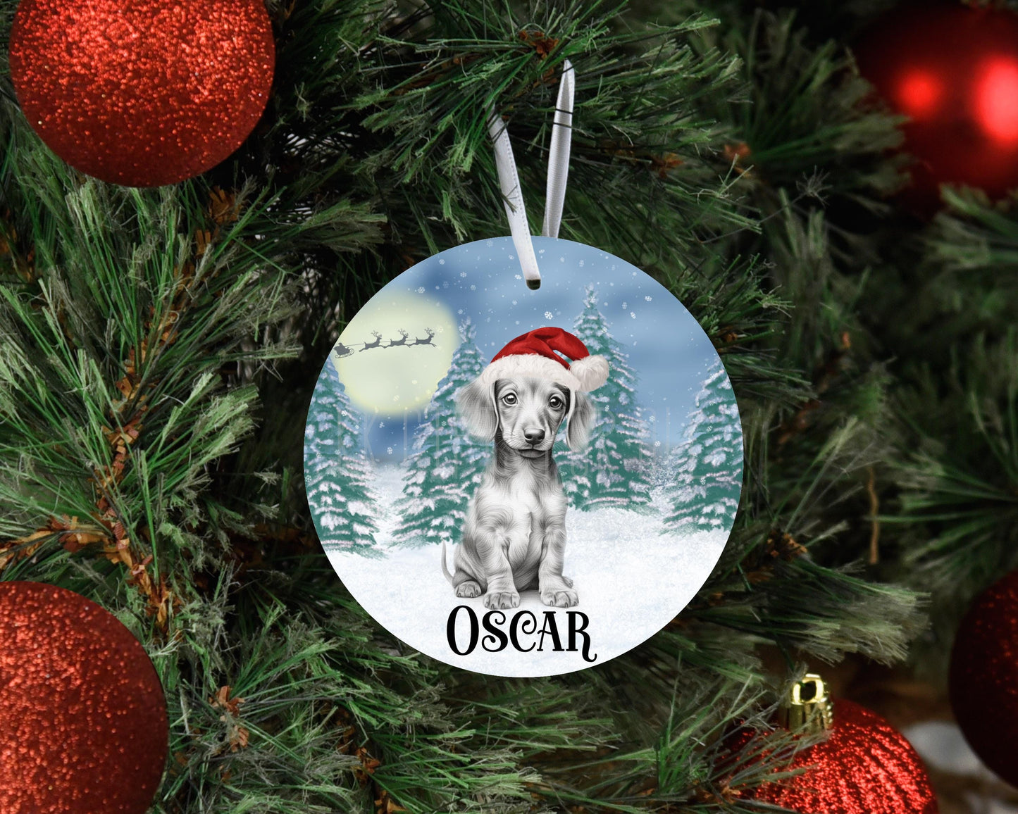 Personalised Christmas Dachshund Dog Tree Decoration, Dachshund Metal Christmas Hanging Ornament, Sketch Christmas Sausage Dog