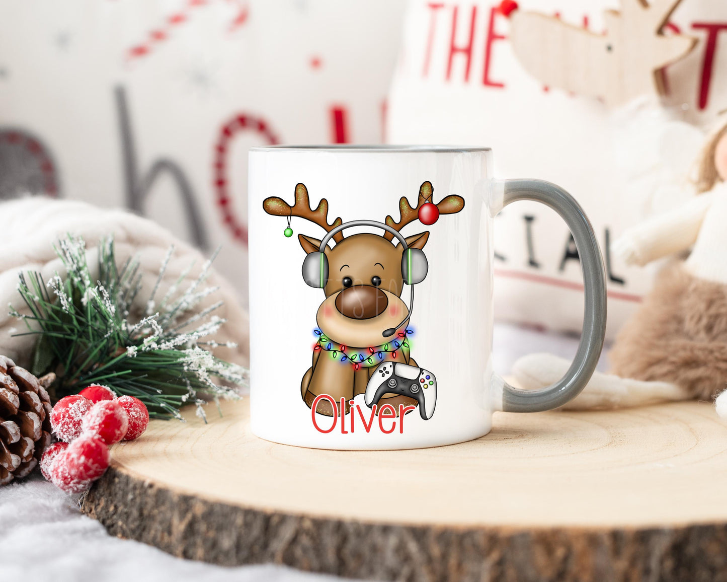 Personalised Reindeer Christmas Mug, Gamer Child Christmas Mug