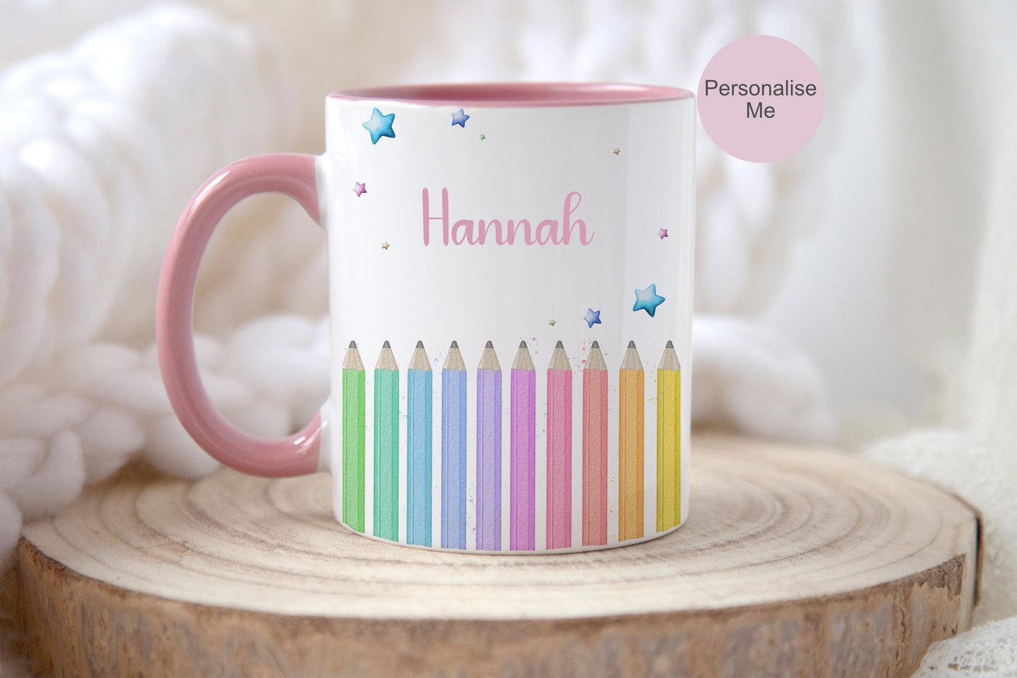 Personalised Rainbow Pencil Mug – Custom Name Teacher Gift – Back to School Mug – Kids Art Mug – Colourful Classroom Cup - Artist Gift Idea