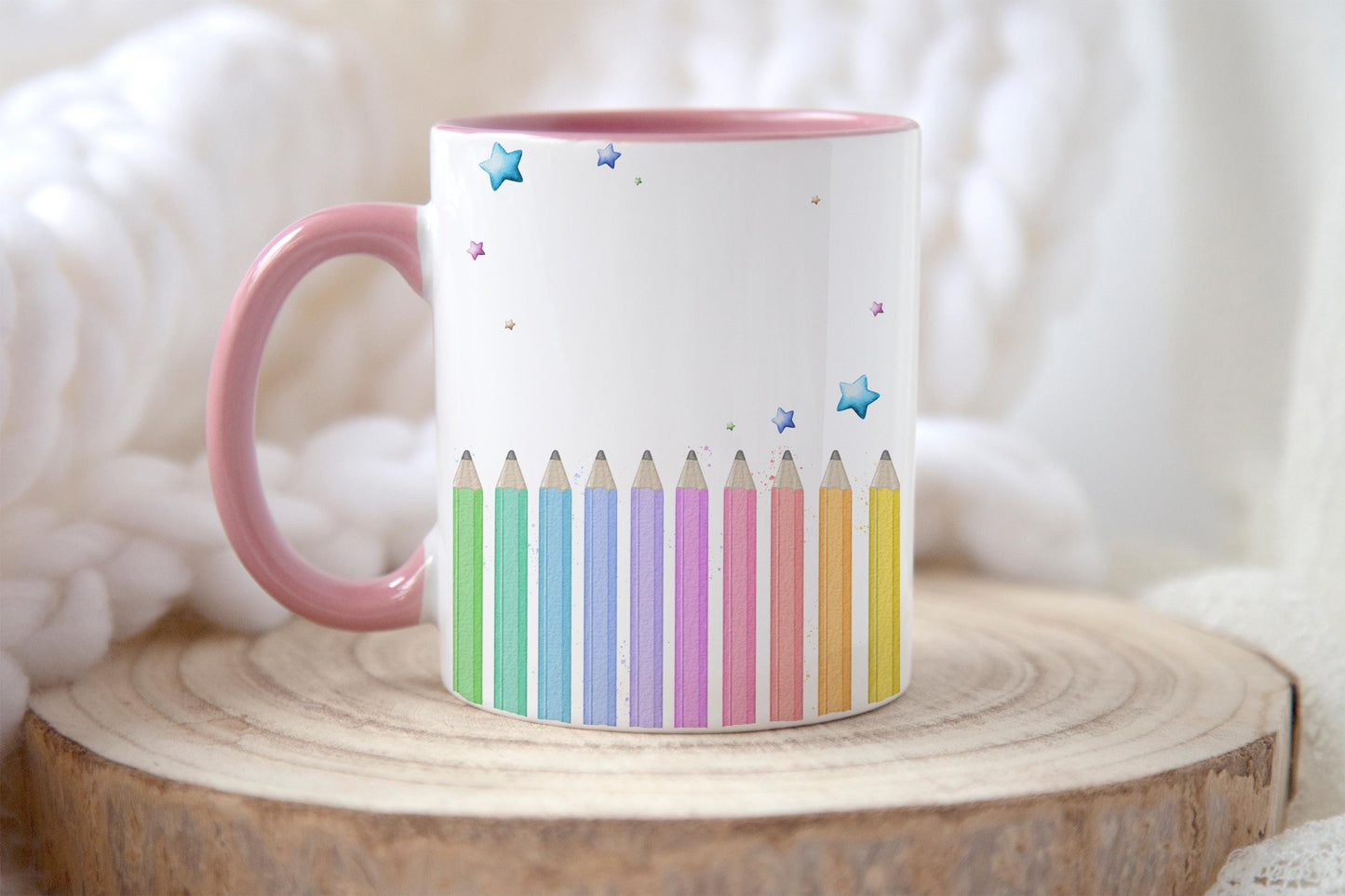 Personalised Rainbow Pencil Mug – Custom Name Teacher Gift – Back to School Mug – Kids Art Mug – Colourful Classroom Cup - Artist Gift Idea