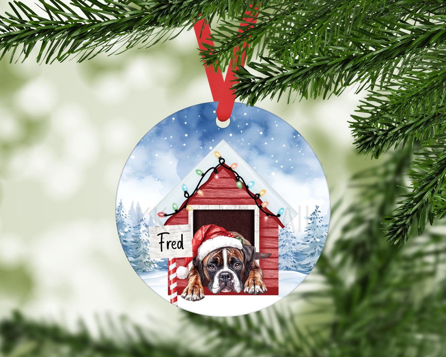 Personalised Christmas Boxer Dog Tree Decoration,Boxer Metal Christmas Hanging Ornament