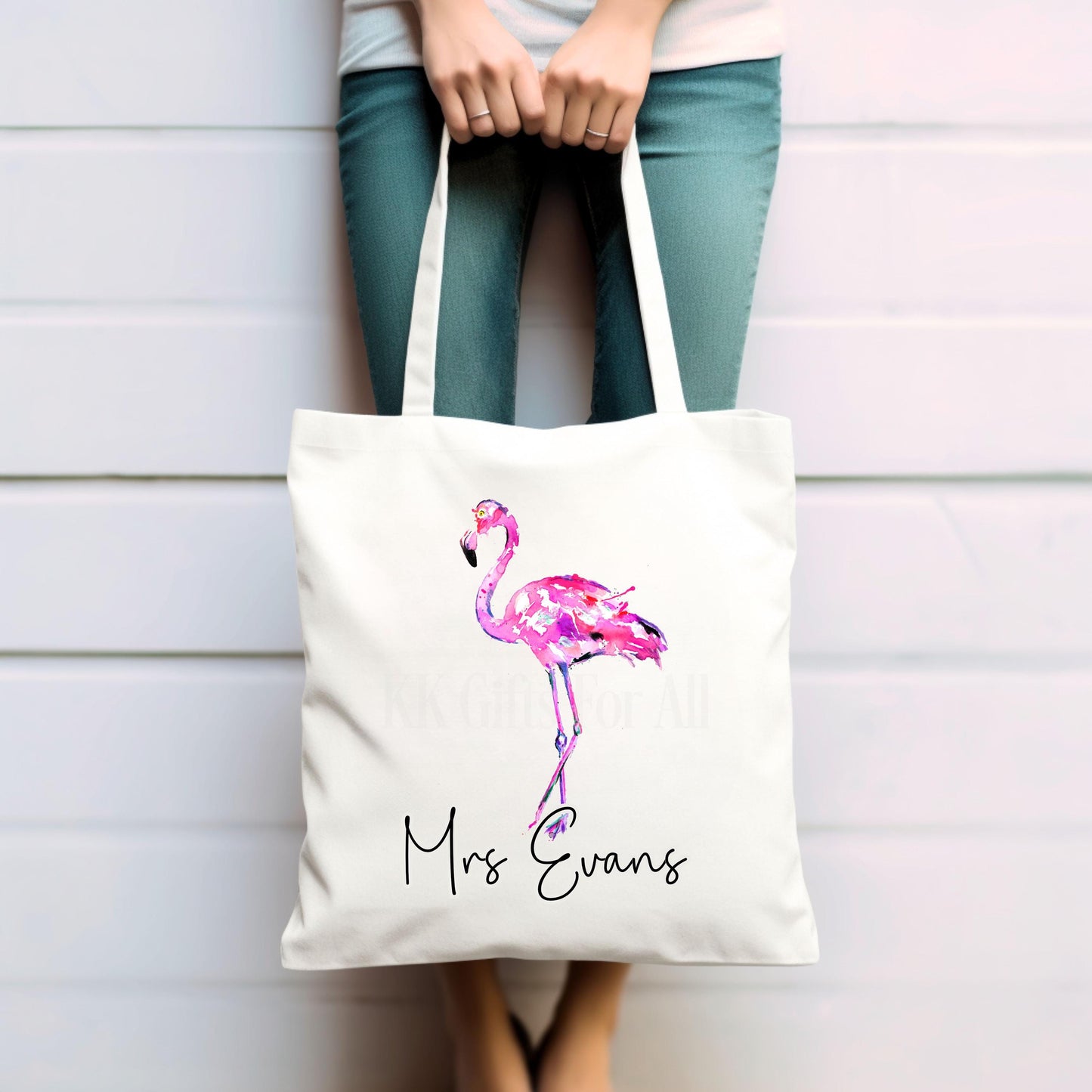 Flamingo Tote bag, Personalised Totebag, Large Totebag, Personalised Long Handle Bag