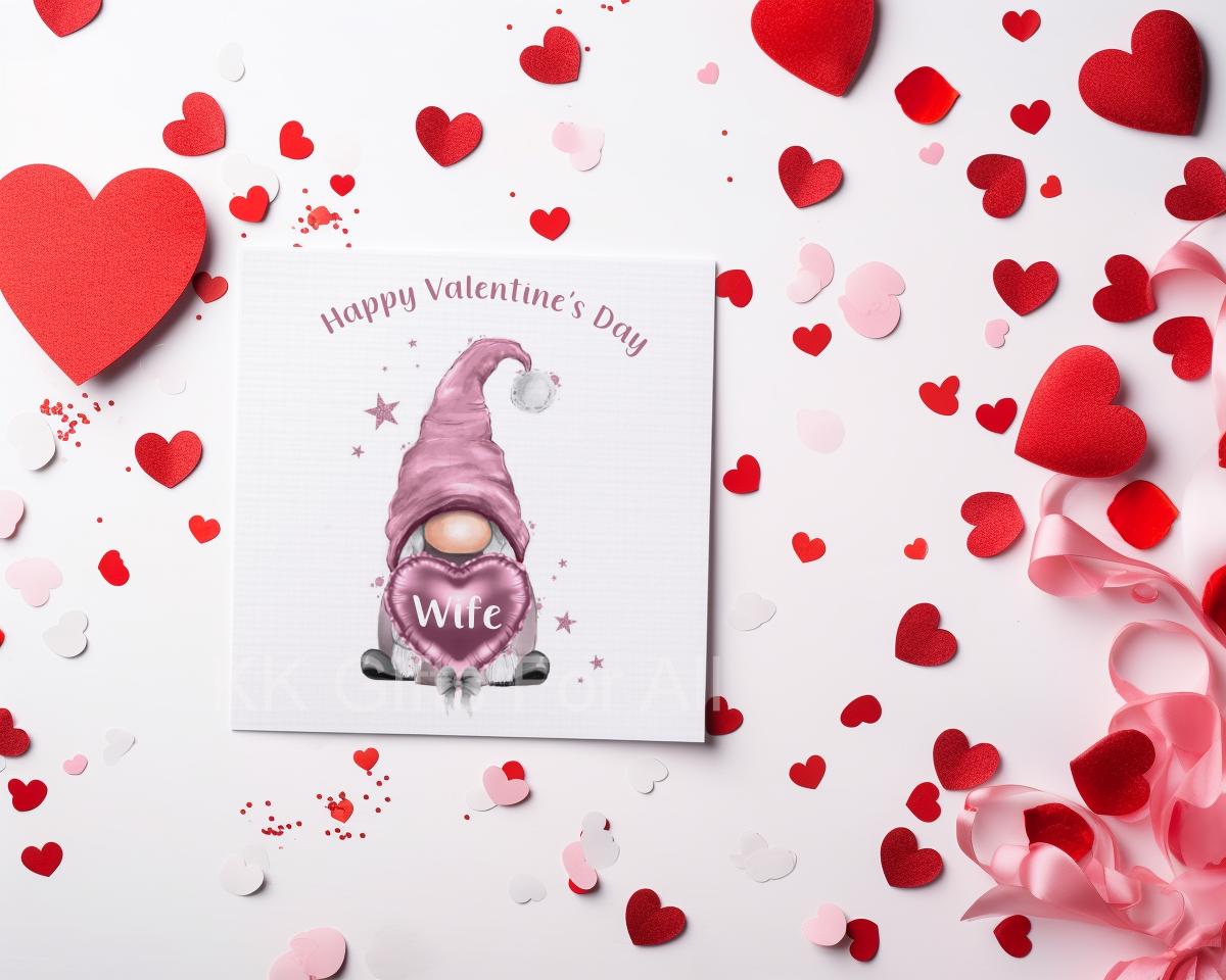 Gonk Valentine's Day Card, Valentine's Card For Gonk Lover, Gnome Card For Wife Or Girlfriend, Pink Gonk Personalised Valentines Card