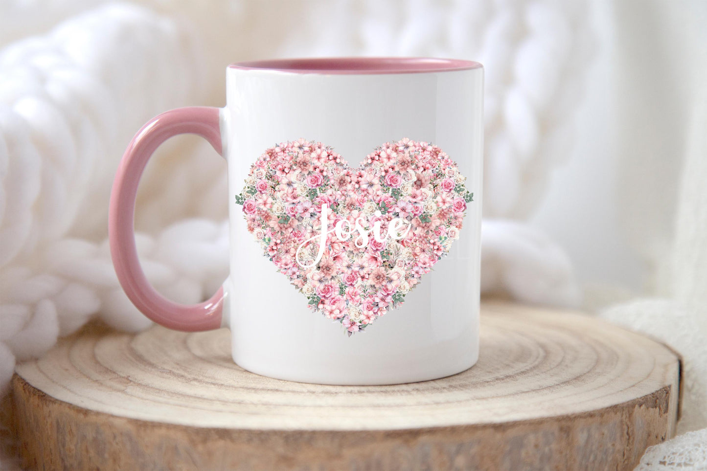 Personalised Floral Heart Mug & Coaster, Gifts For Friend Or Wife Birthday, Floral Mugs
