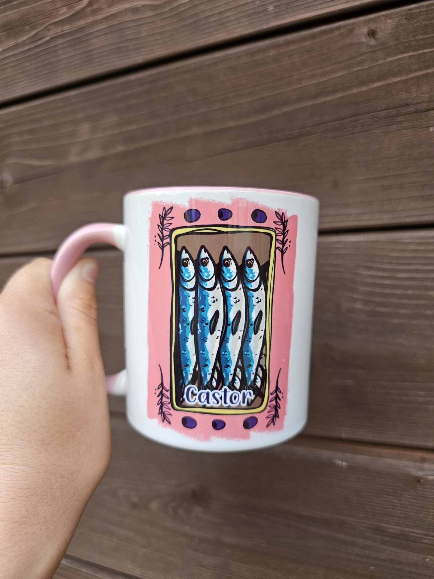 Personalised Pink Sardine Mug & Coaster: Tinned Fish Gift