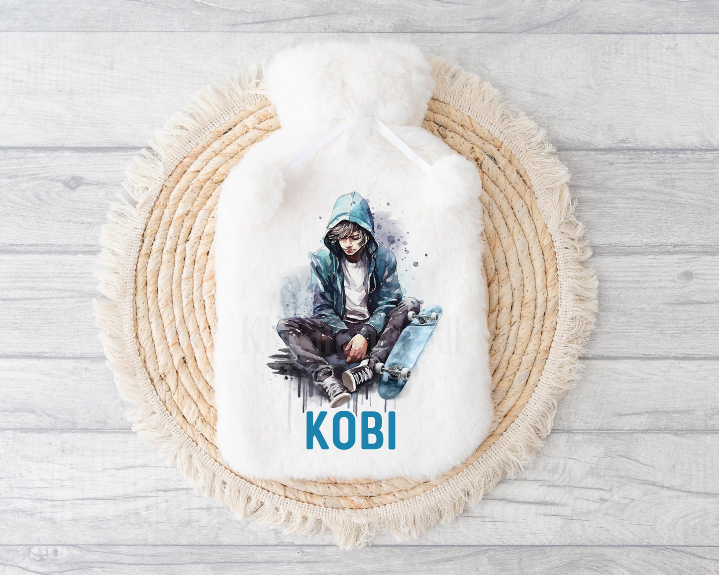 Skater Boy Hot Water Bottle, Personalised Teenage Boy Gifts, Fluffy Hot Water Bottle