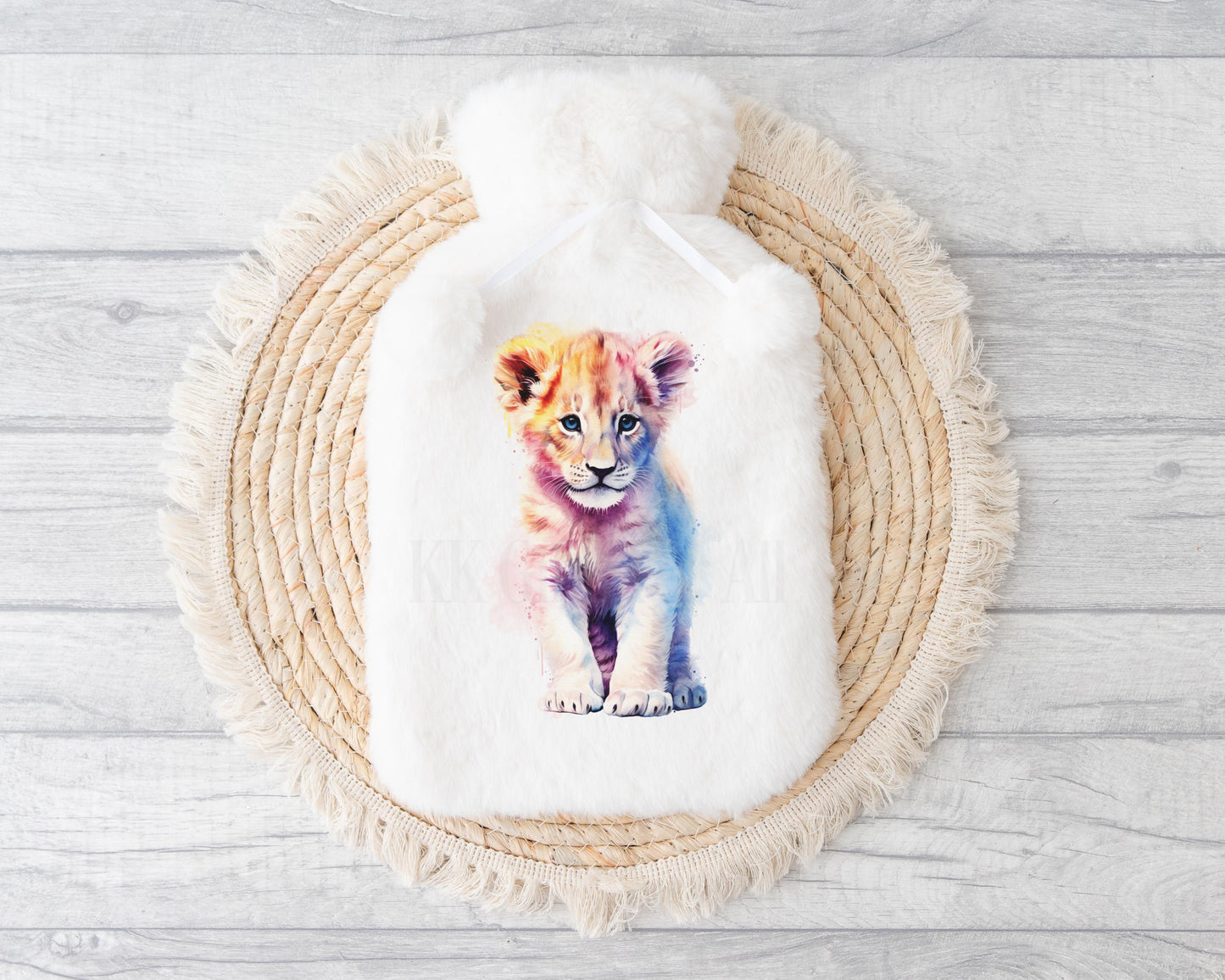 Watercolor Lion Hot Water Bottle,  Personalised Cub Lion Gift, Gifts For Mum Nan Grandma