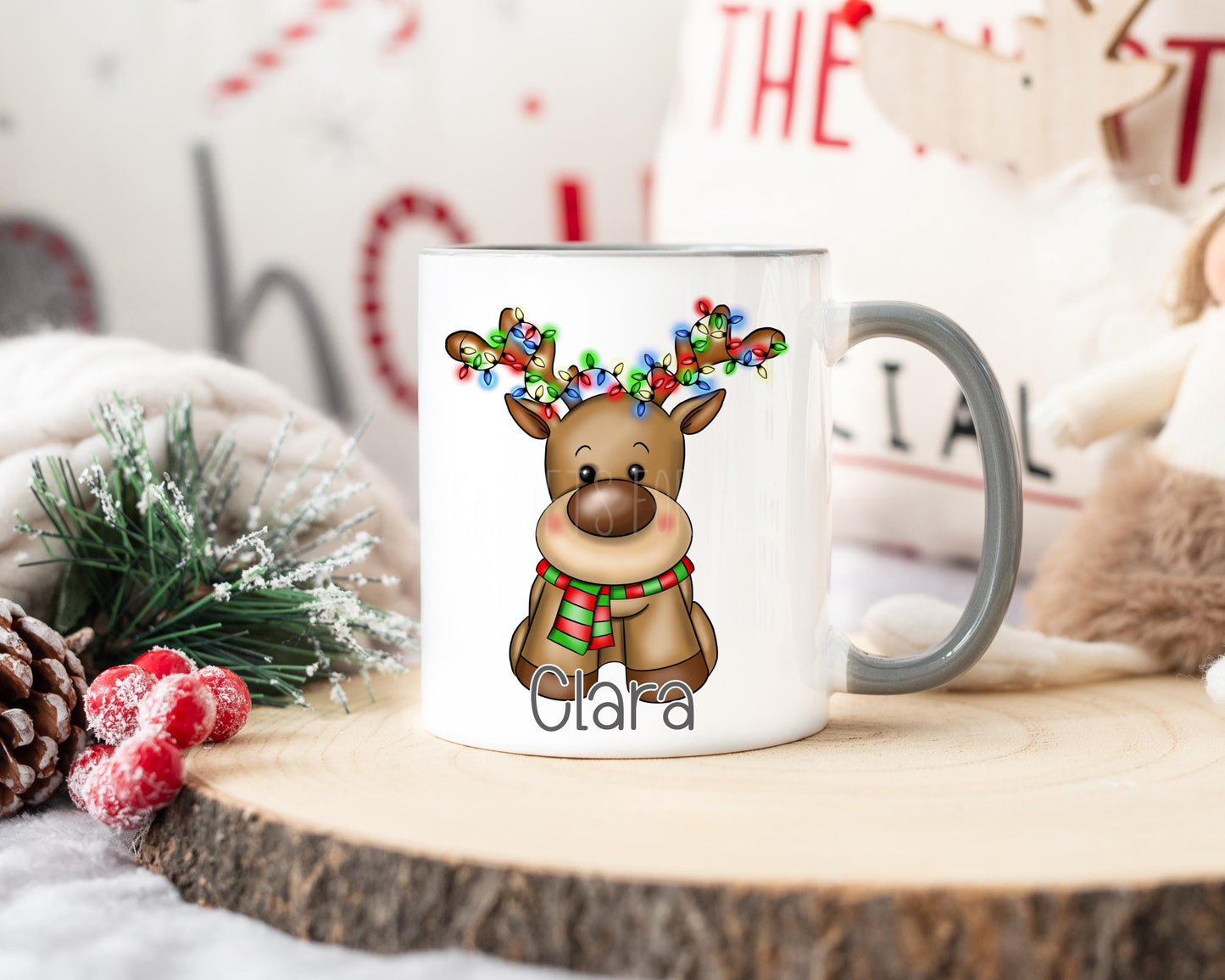 Personalised Christmas Reindeer Mug, Children's Christmas Mugs
