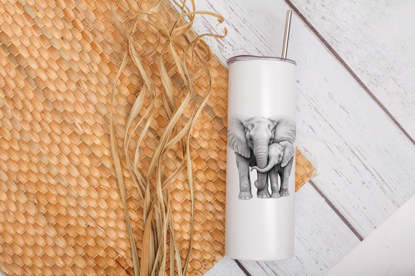 Personalised Elephant Tumbler, 20oz Tumbler With Box & Aluminium Straw, Elephant Gift For Her Mum Nan Sister Friend