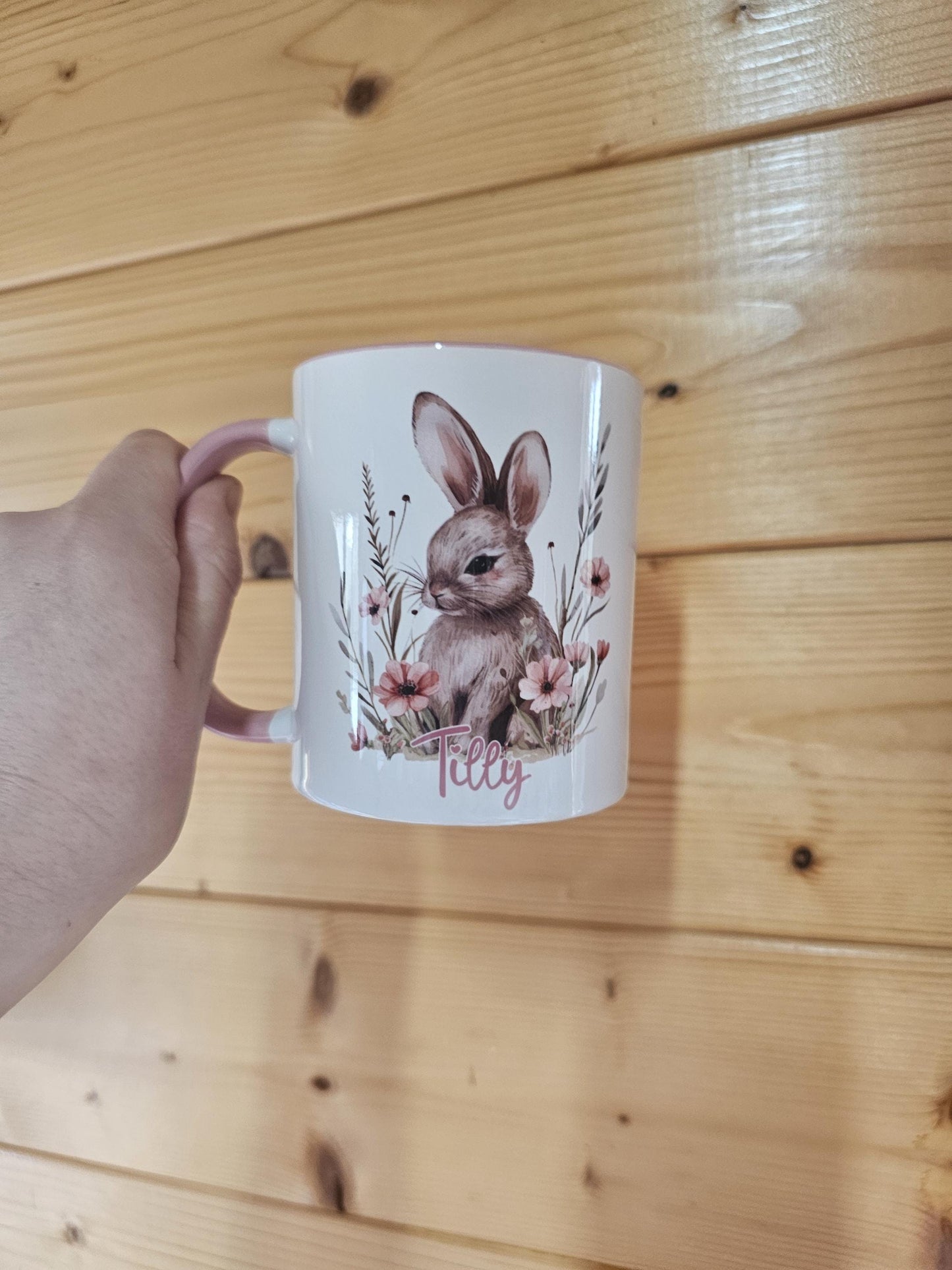 Personalised Bunny Mug – Floral Spring Theme Cup With Custom Name | Rabbit Lover Gifts
