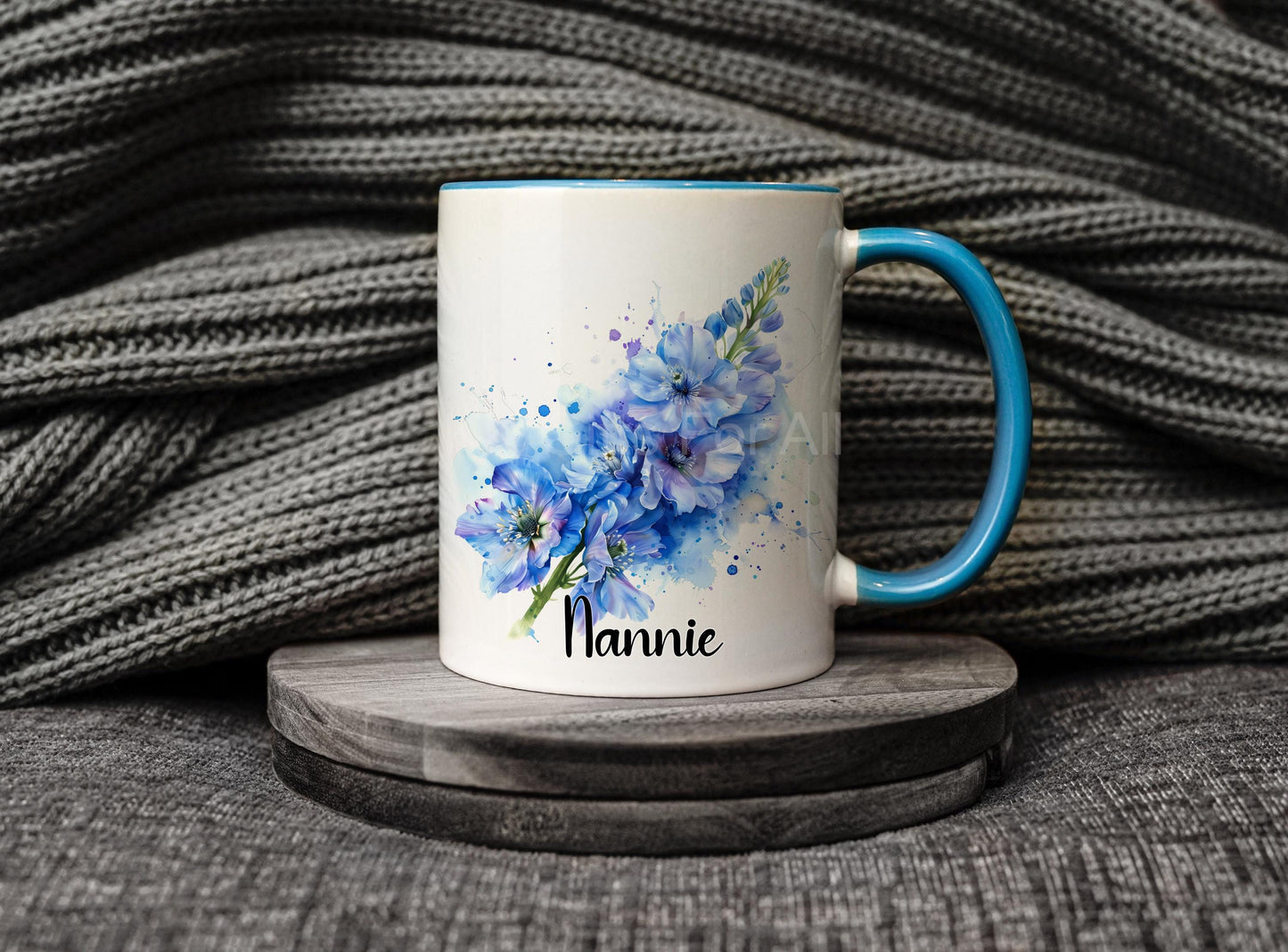 Personalised Delphinium Mug & Coaster For Friend Or Wife Birthday, Delphinium Flower Lover Gifts