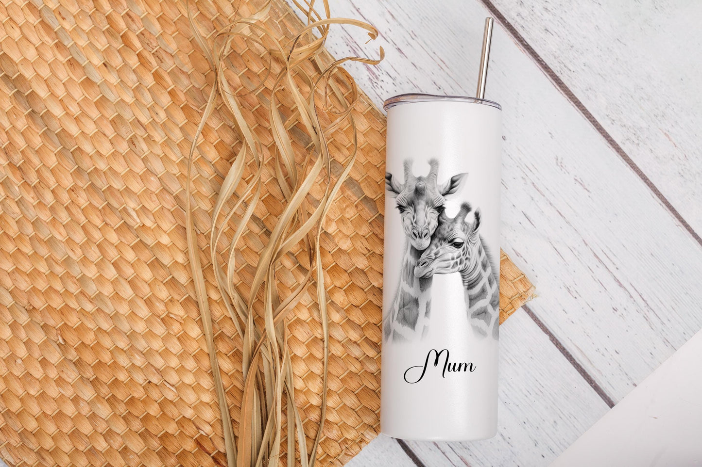 Giraffe Personalised 20oz Tumbler With Box & Aluminium Straw, Giraffe Gift For Woman Mum Nan Friend
