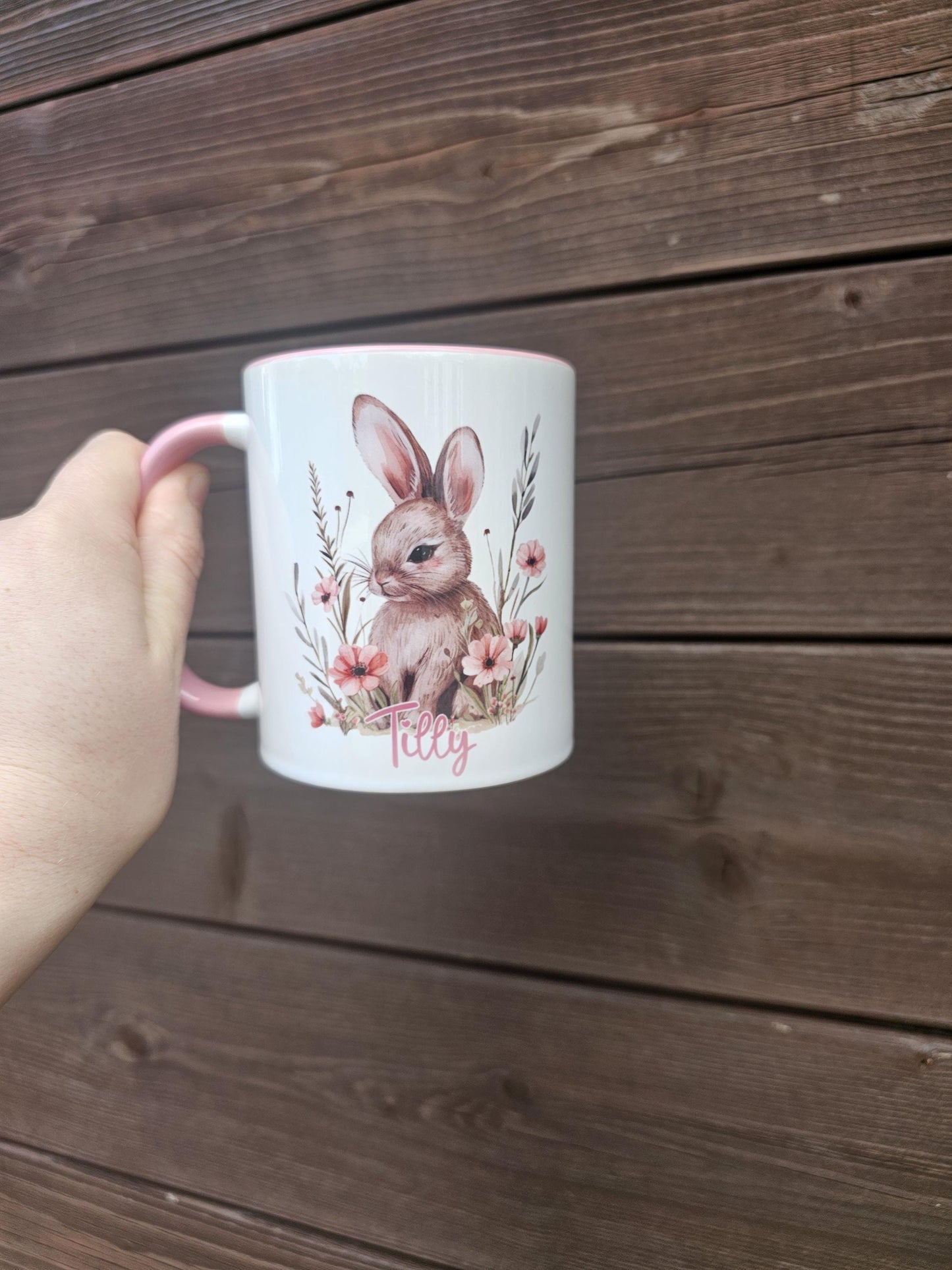 Personalised Bunny Mug – Floral Spring Theme Cup With Custom Name | Rabbit Lover Gifts
