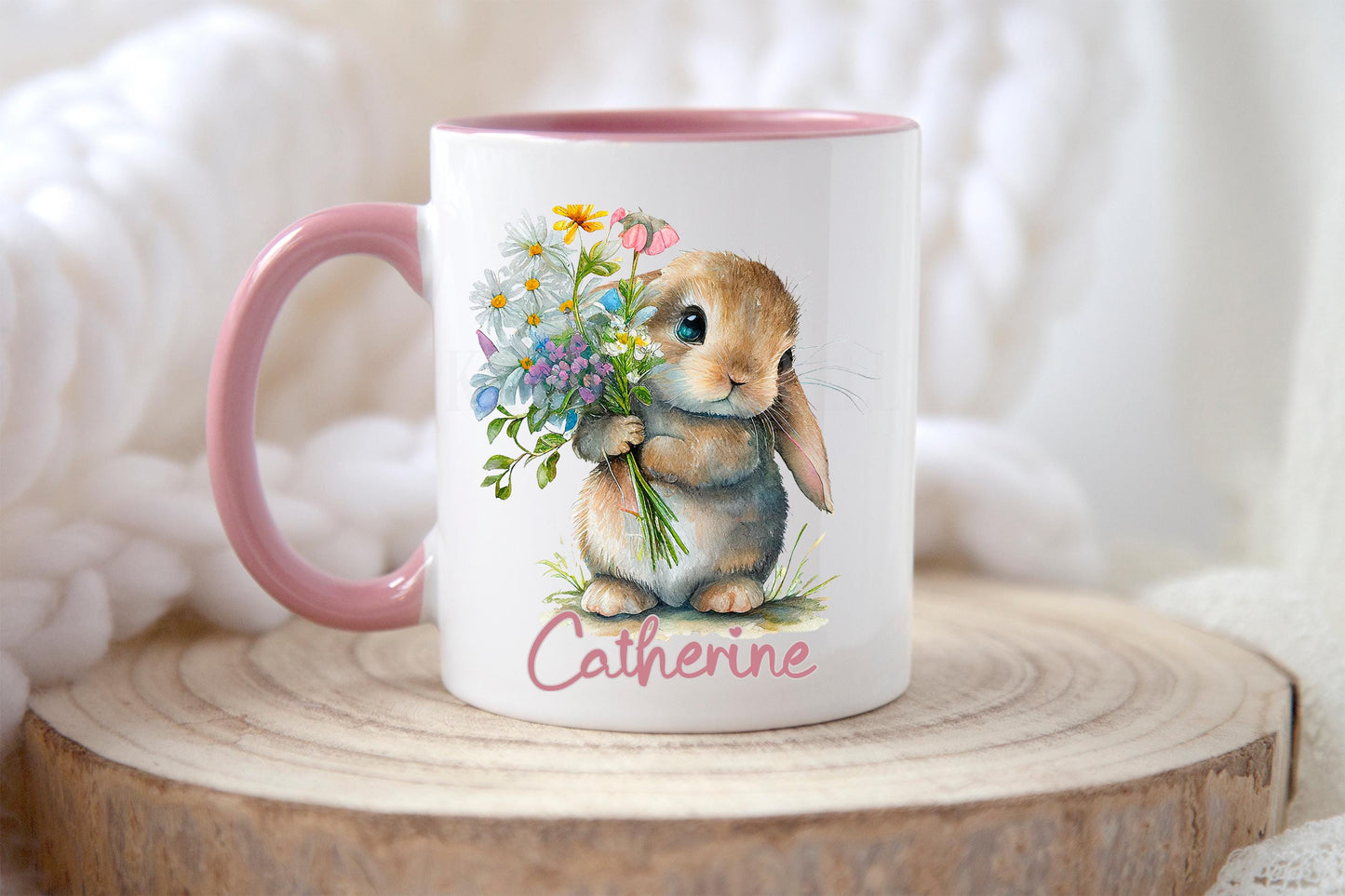 Cute Bunny Rabbit Mug & Coaster, Personalised Rabbit Mug, Rabbit Lover Gifts
