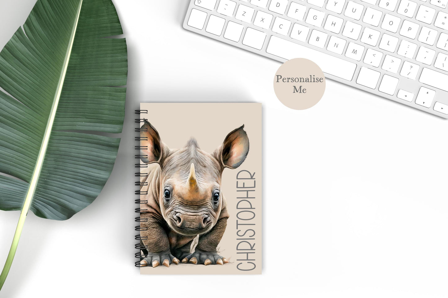 Personalised Rhino A5 Lined Notebook, Rhino Lover Notepad Gift