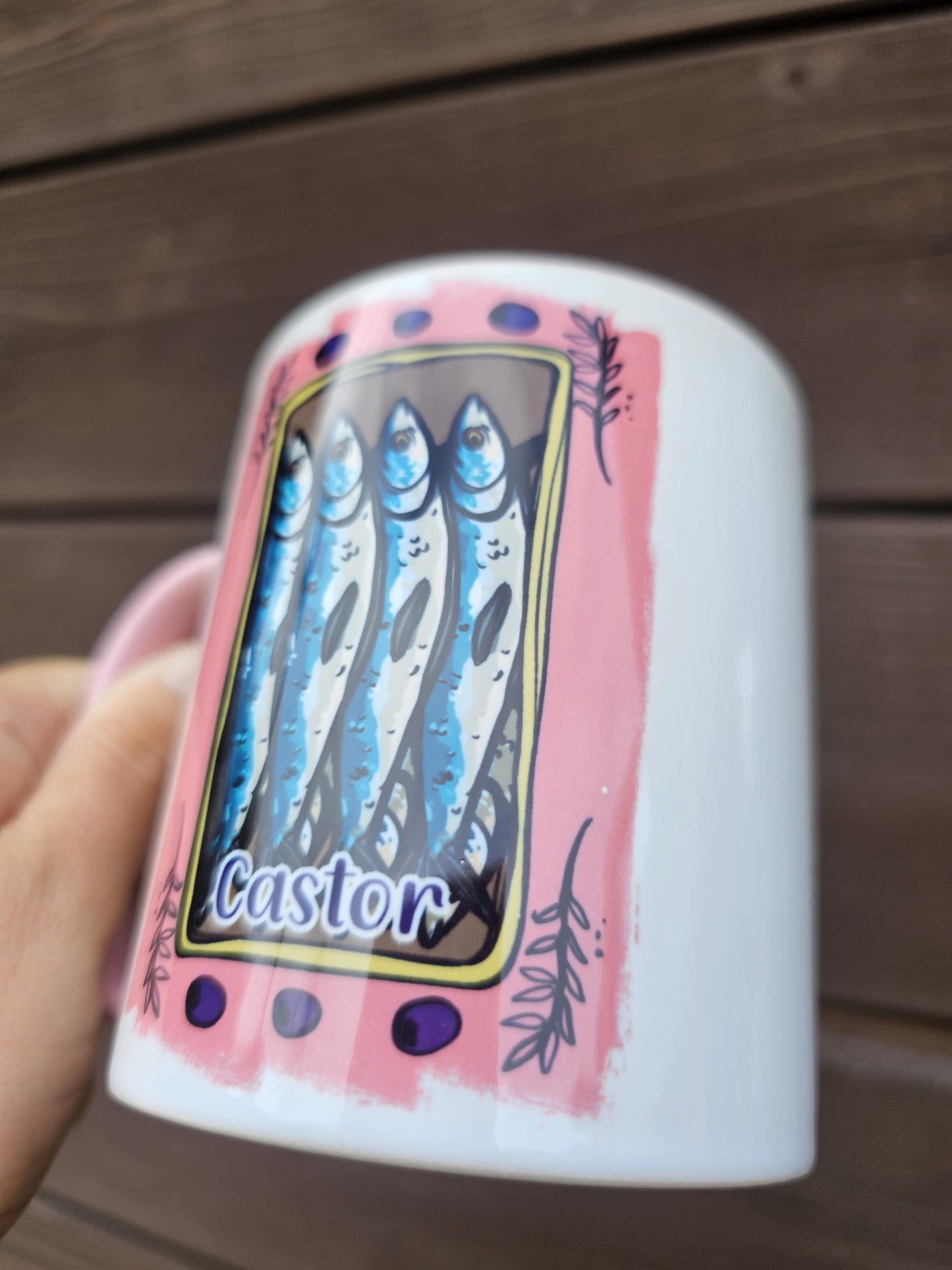 Personalised Pink Sardine Mug & Coaster: Tinned Fish Gift