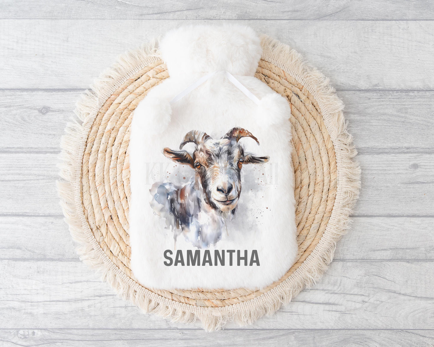 Personalised Hot Water Bottle - Goat Hot Water Bottle Gift With Fluffy Cover