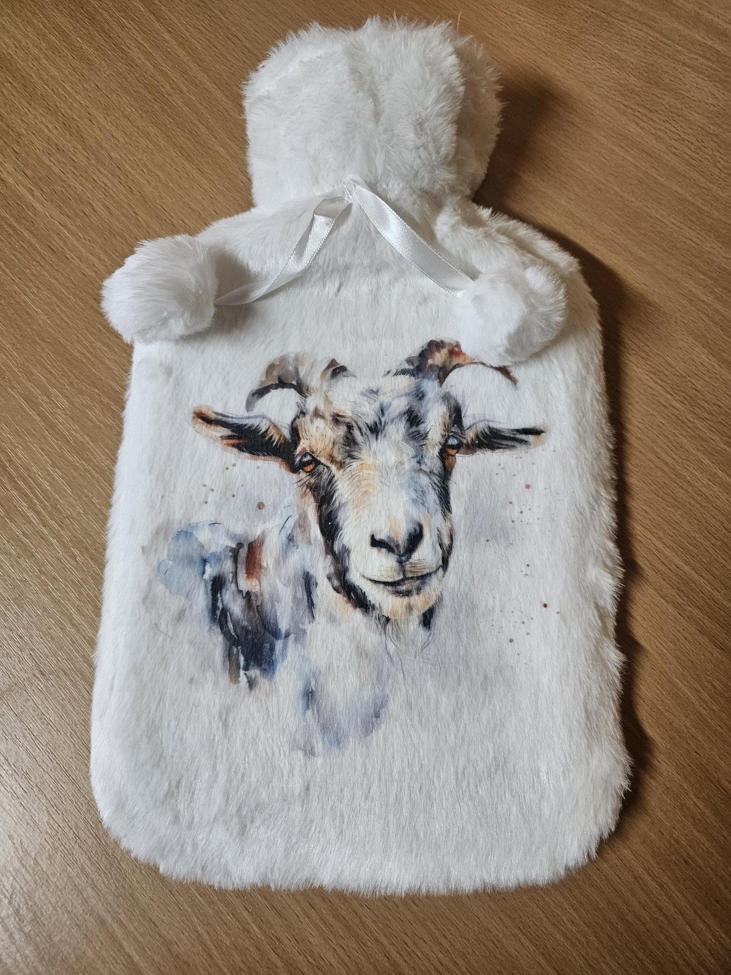 Personalised Hot Water Bottle - Goat Hot Water Bottle Gift With Fluffy Cover