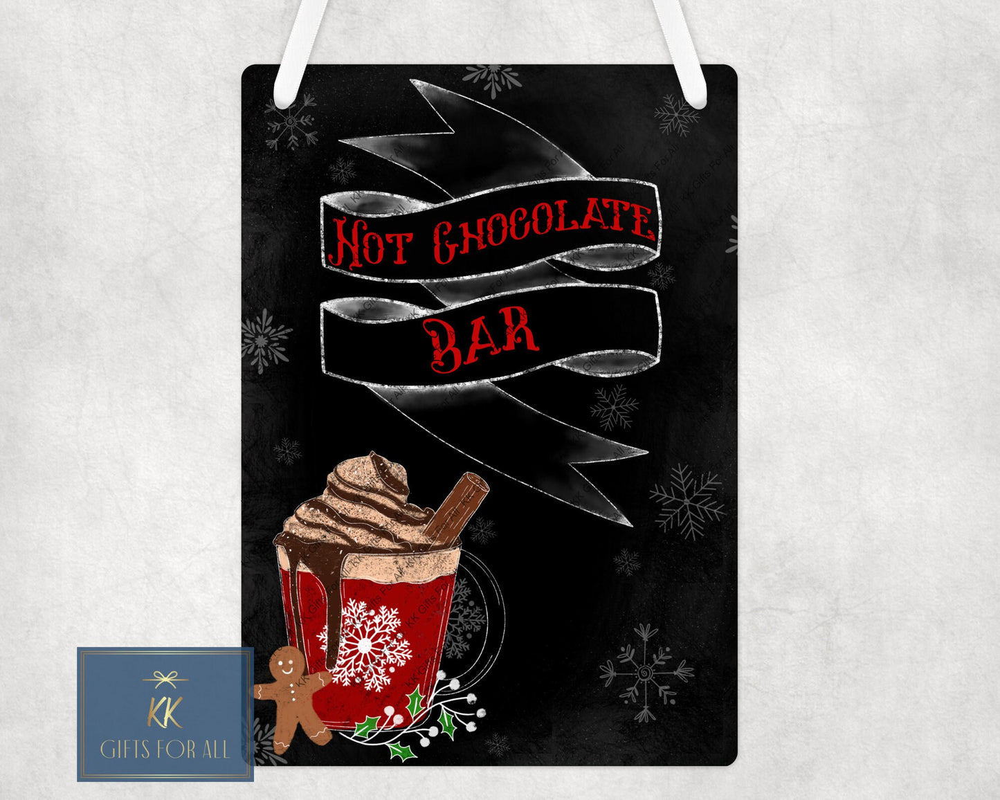 Hot Chocolate Bar, Hot Choc Station, Black Metal Hanging Plaque, Hot Choc Sign, Winter Hot Chocolate, Red Or White Text, A4 Aluminium Sign