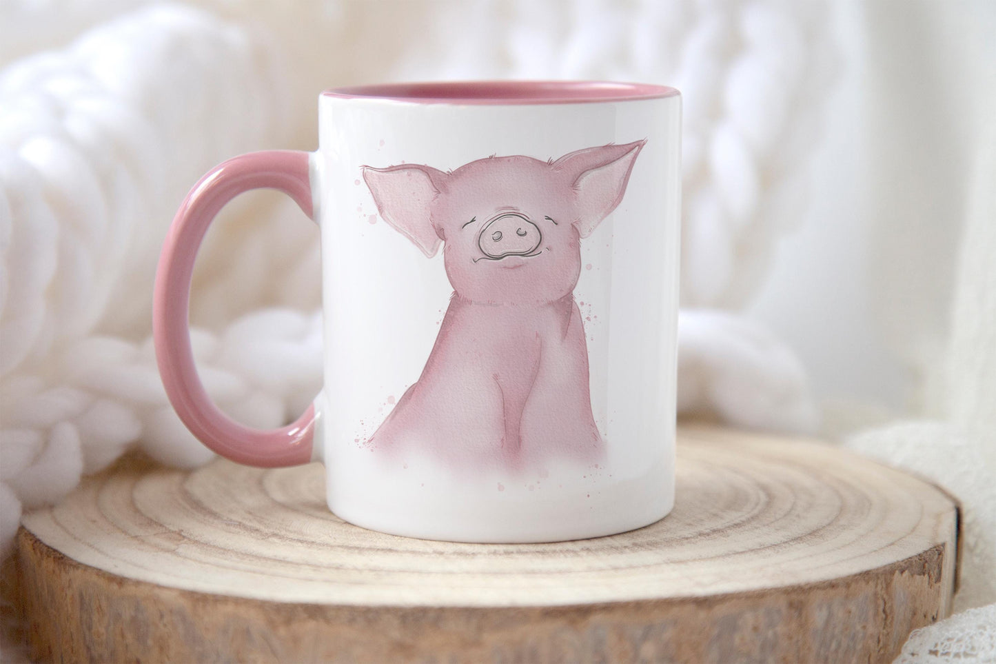 Personalised Pink Pig Mug & Coaster: Watercolor Animal Ceramic Mug