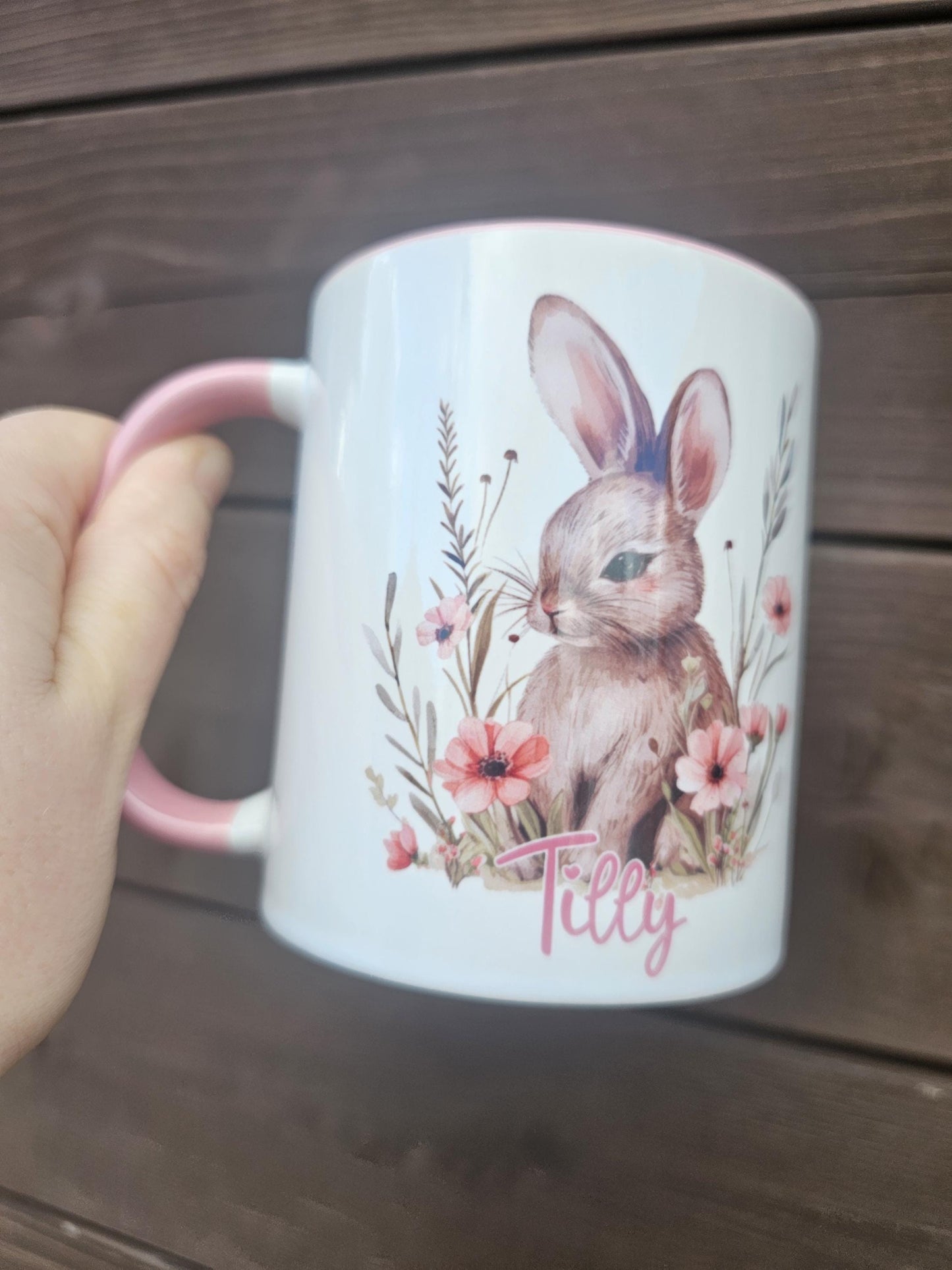 Personalised Bunny Mug – Floral Spring Theme Cup With Custom Name | Rabbit Lover Gifts