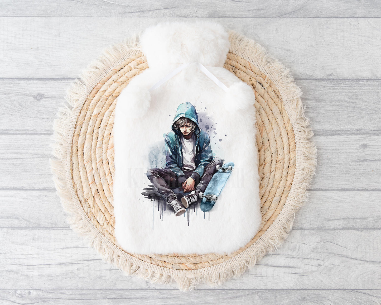 Skater Boy Hot Water Bottle, Personalised Teenage Boy Gifts, Fluffy Hot Water Bottle