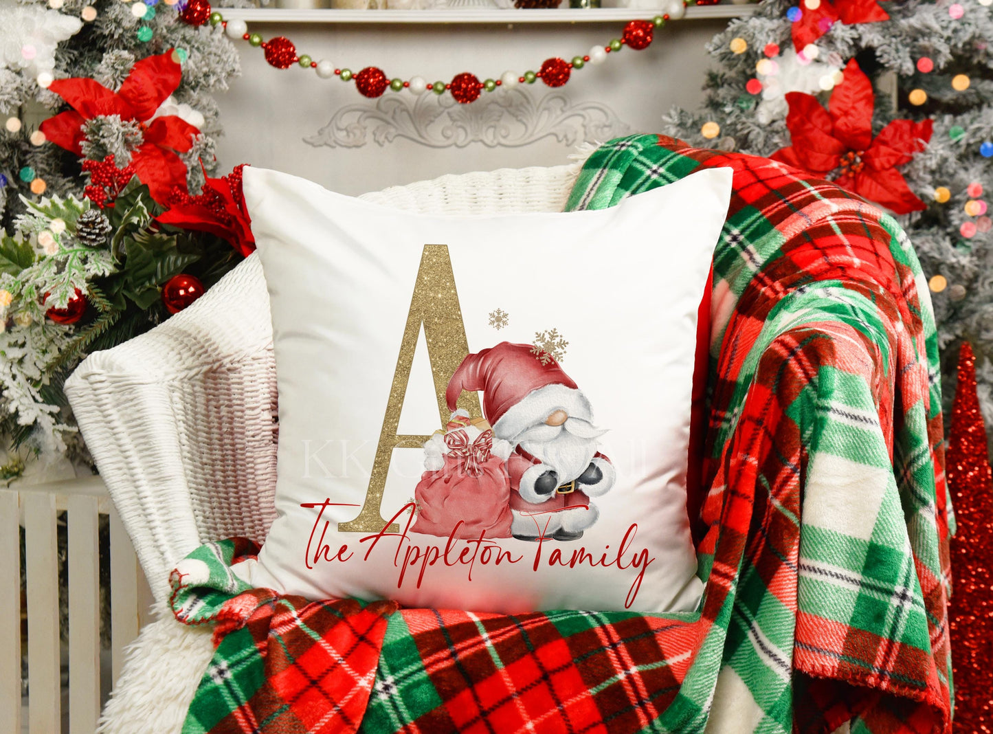 Santa Gonk Initial Cushion, Personalised Christmas Gonk Gnome Cushion