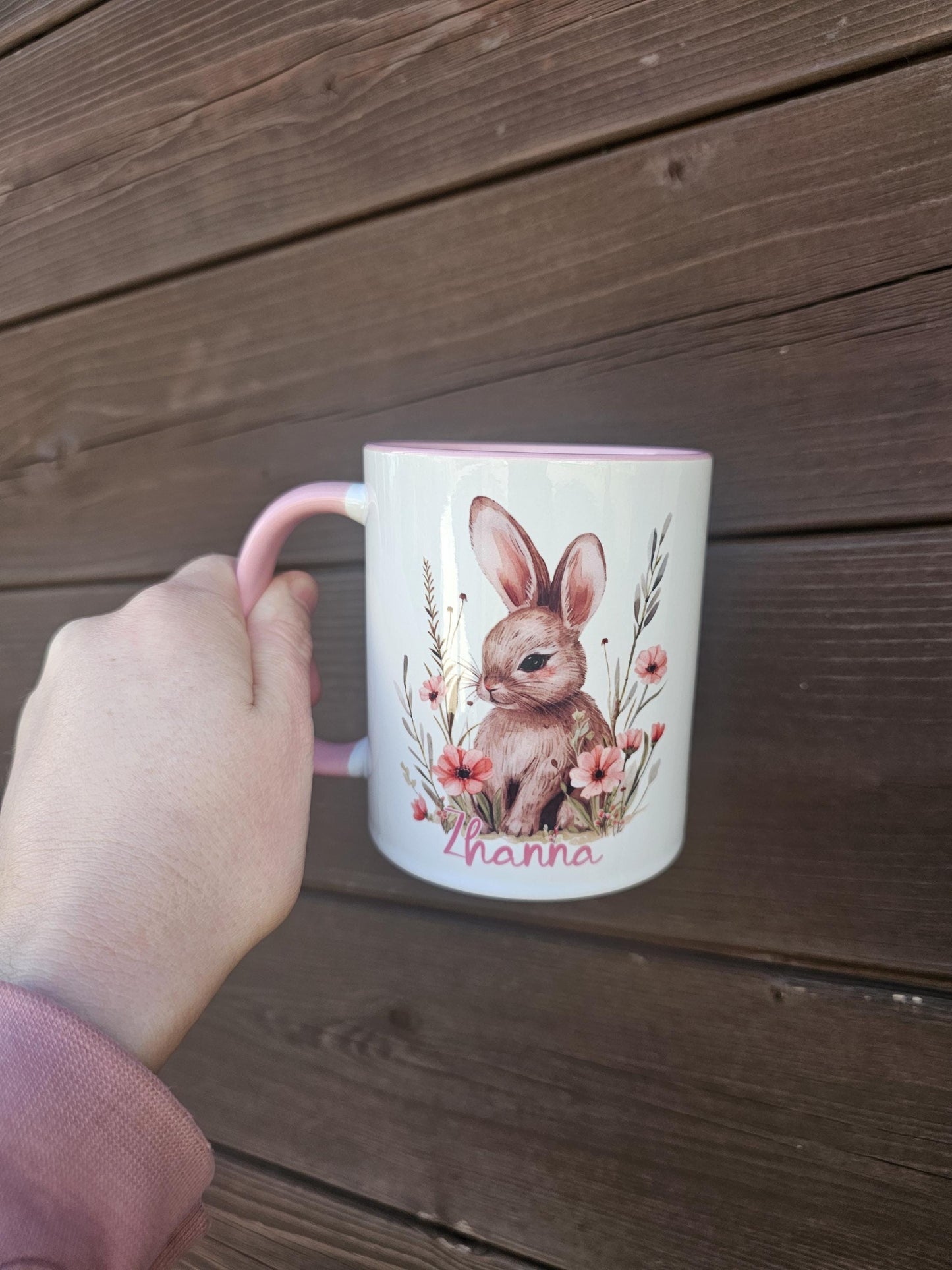 Personalised Bunny Mug – Floral Spring Theme Cup With Custom Name | Rabbit Lover Gifts