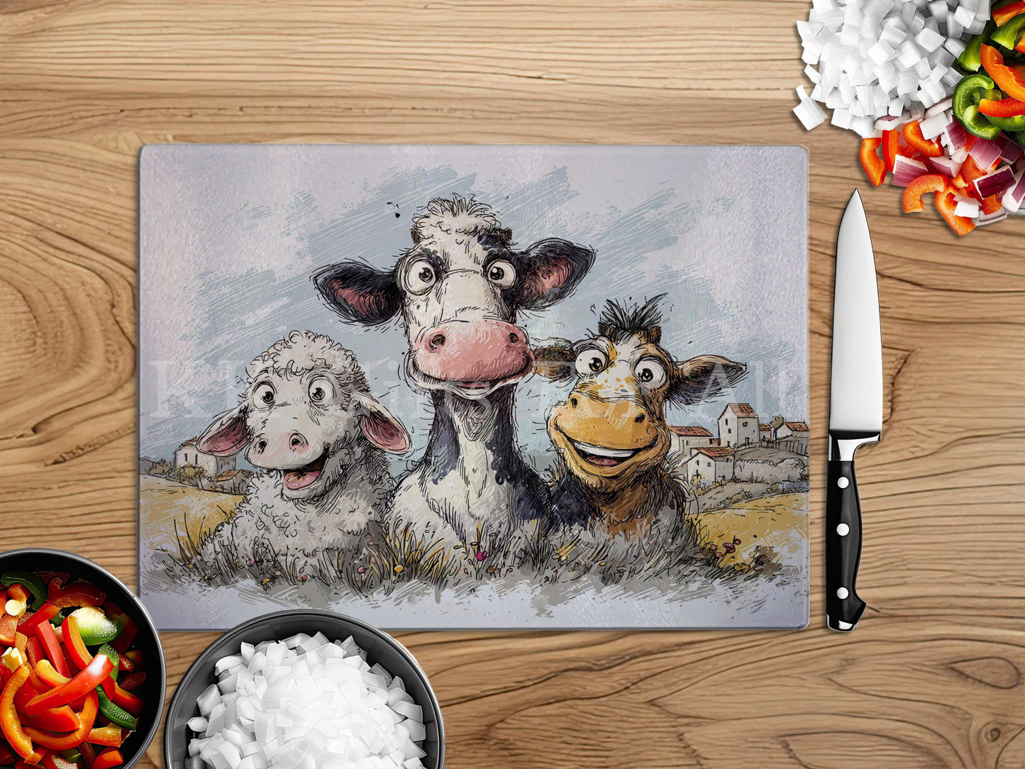 Farm Animal Chopping Board, Glass Work Top Saver, Cutting Board, New Home Gifts, Farmhouse Kitchen Decor