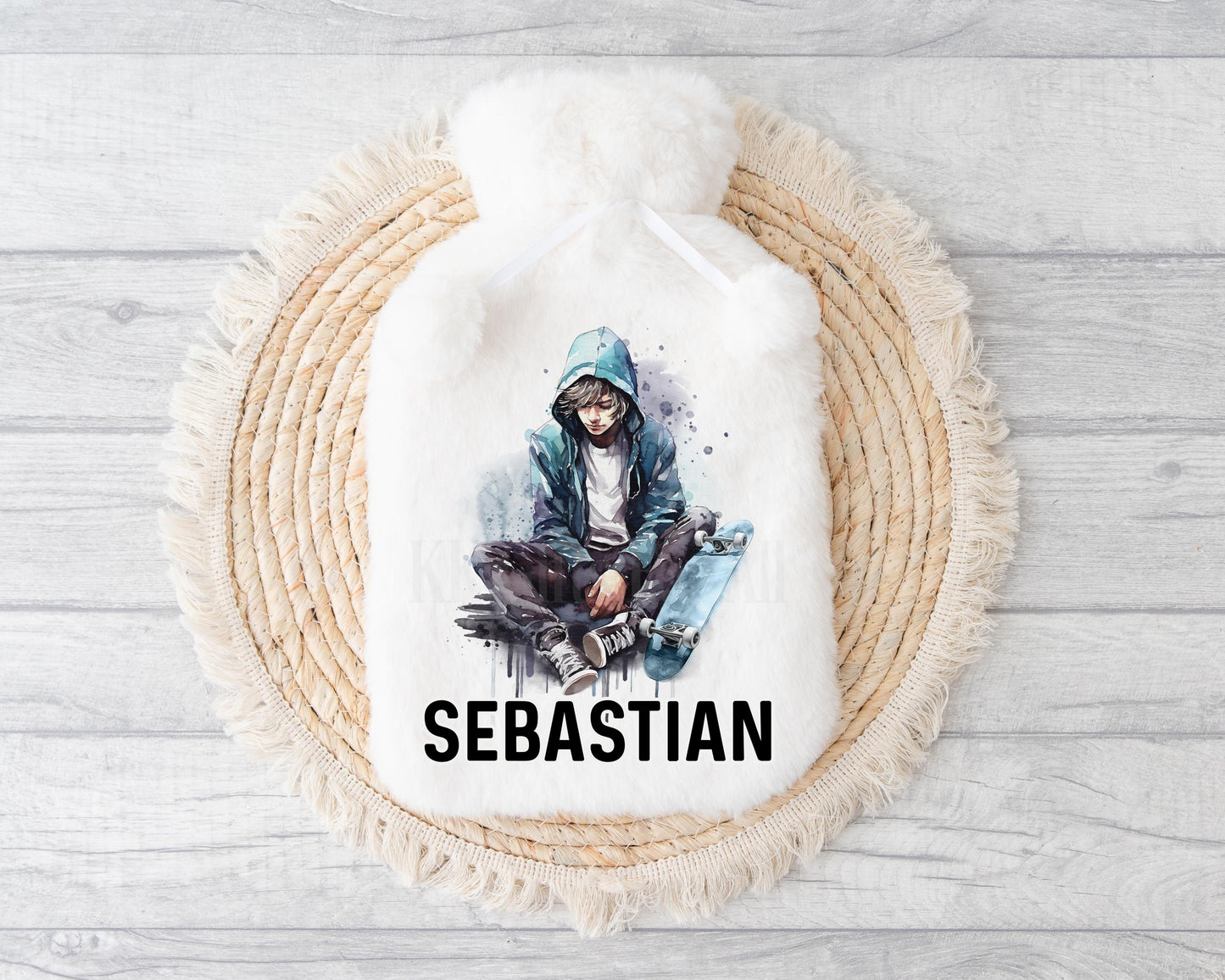 Skater Boy Hot Water Bottle, Personalised Teenage Boy Gifts, Fluffy Hot Water Bottle