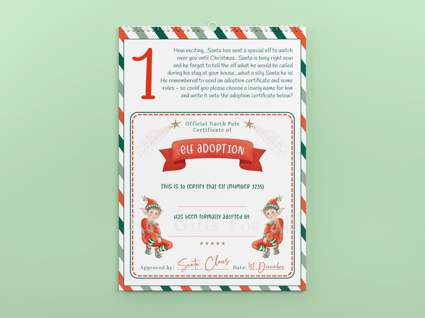Personalised Interactive Elf Countdown Calendar - 24 Days Of Elf Activities - Instructions For Grown ups