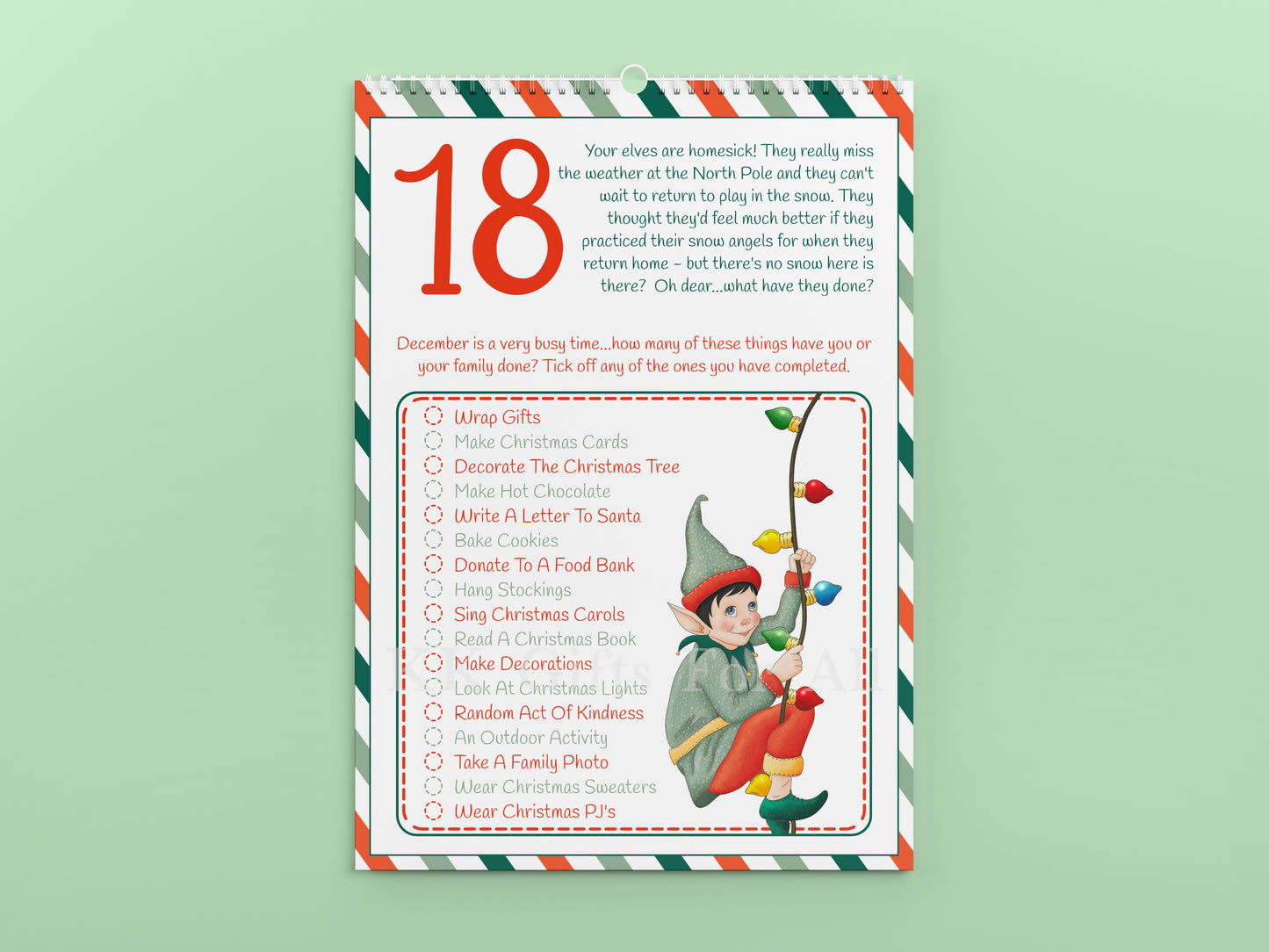 Personalised Interactive Elf Countdown Calendar - 24 Days Of Elf Activities - Instructions For Grown ups