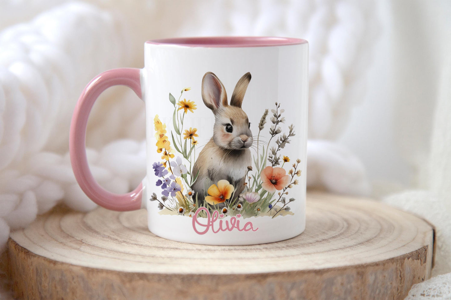Spring Bunny Mug & Coaster, Personalised Rabbit Mug, Rabbit Lover Gifts, Mugs For Girls Female