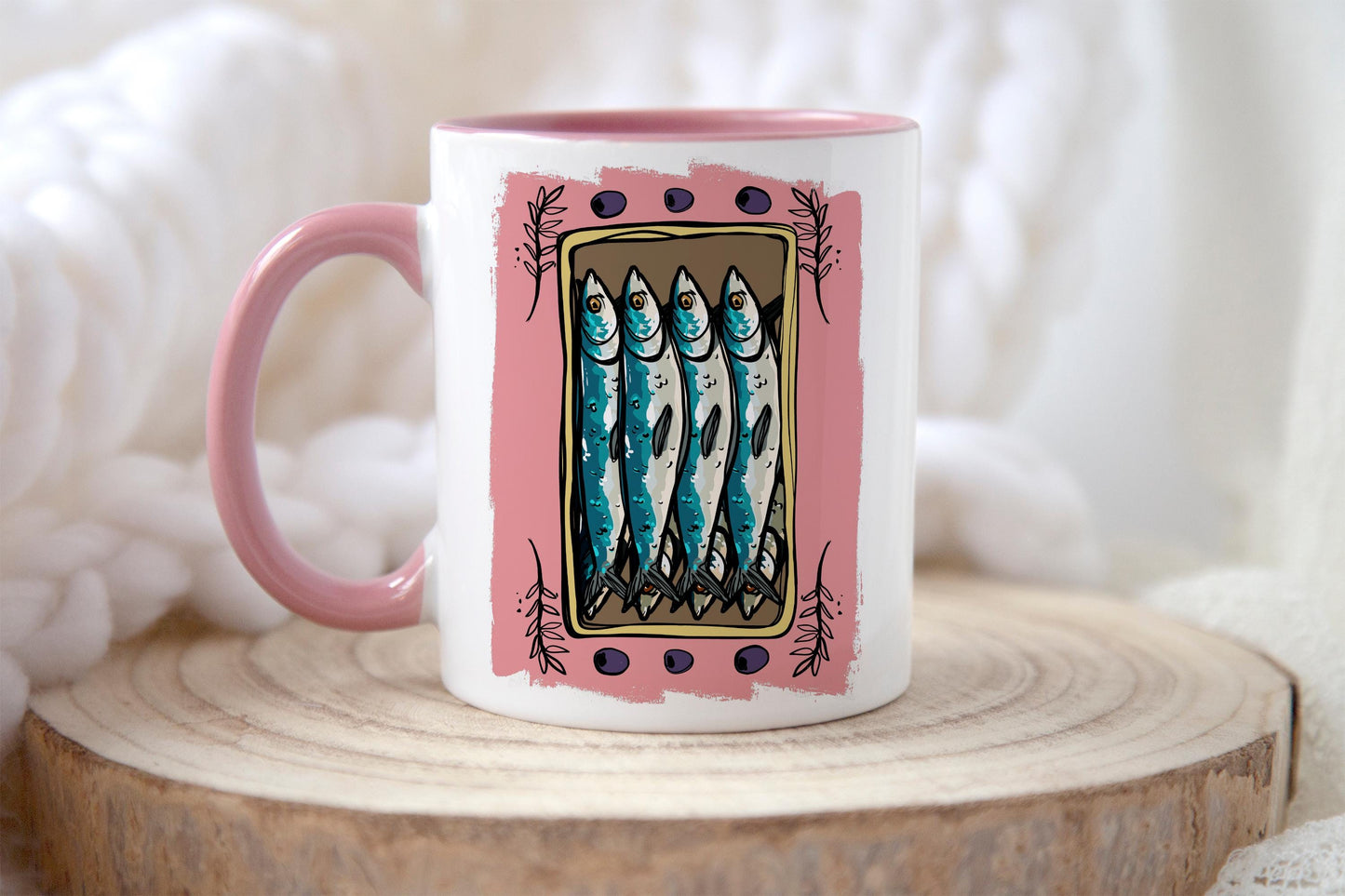 Personalised Pink Sardine Mug & Coaster: Tinned Fish Gift