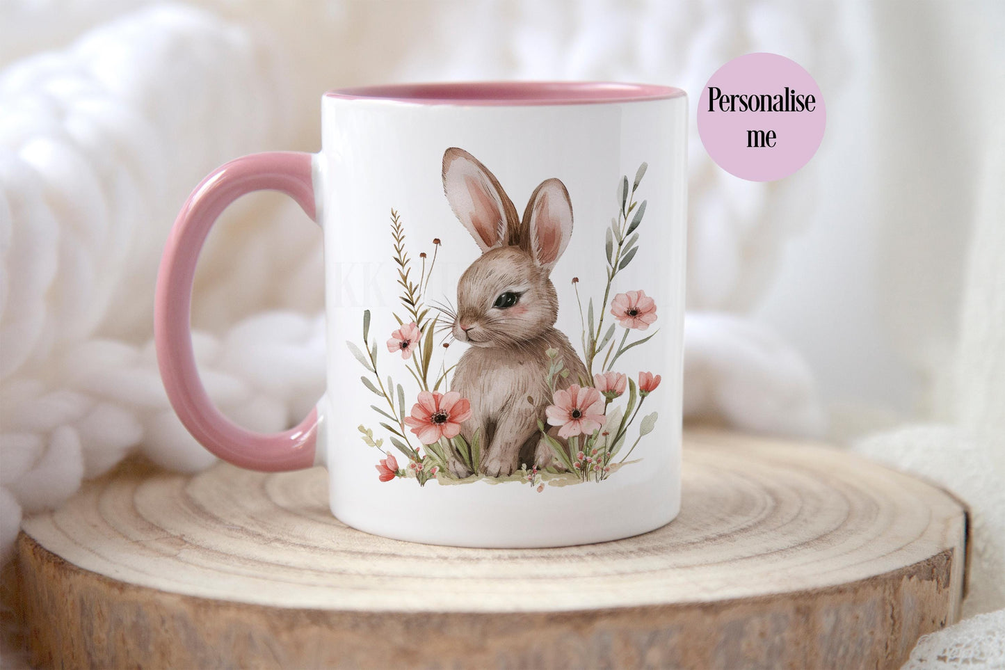 Personalised Bunny Mug – Floral Spring Theme Cup With Custom Name | Rabbit Lover Gifts
