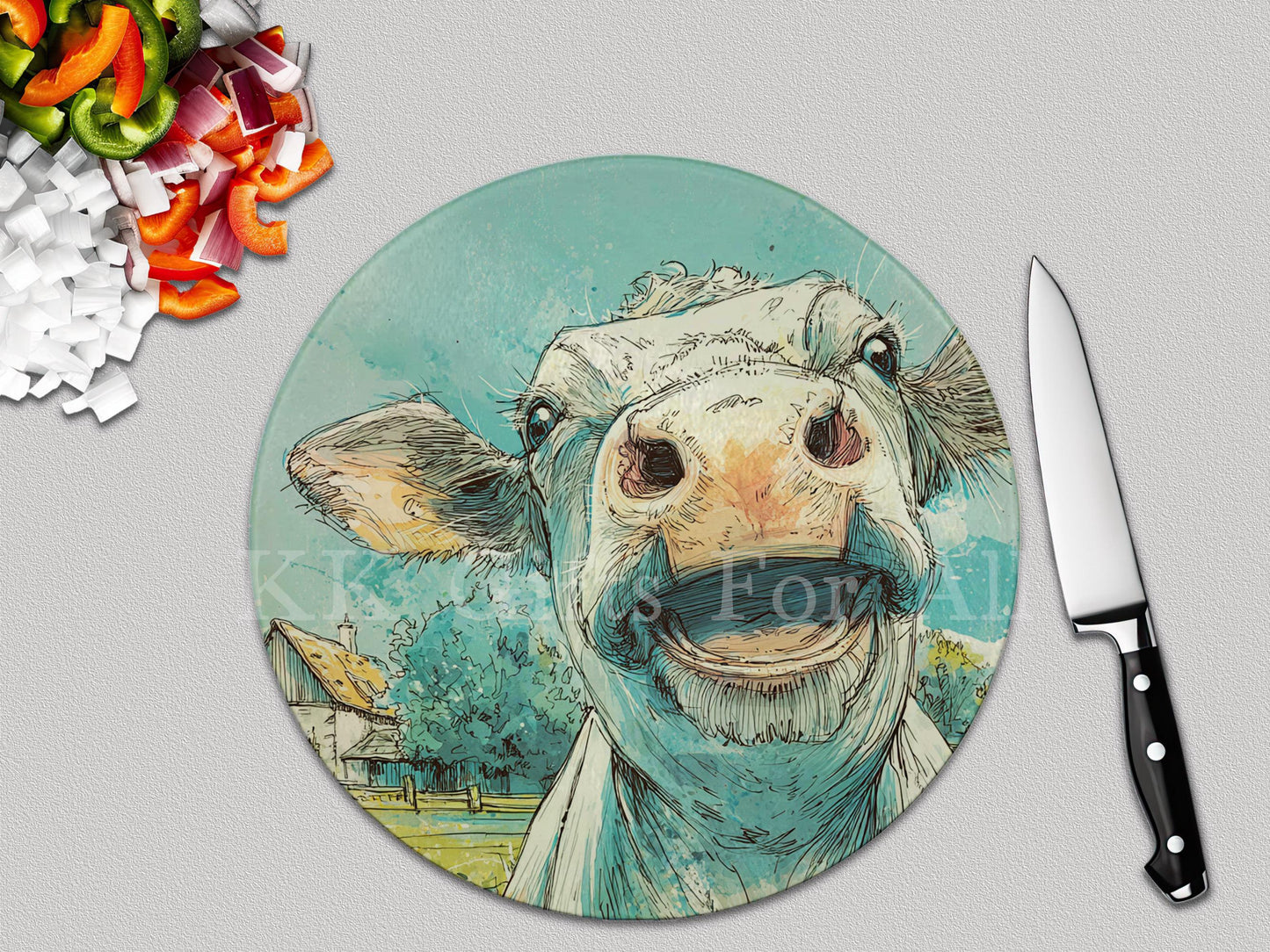 Cow Chopping Board, Glass Work Top Saver, Cutting Board, New Home Gifts, Farmhouse Kitchen Decor