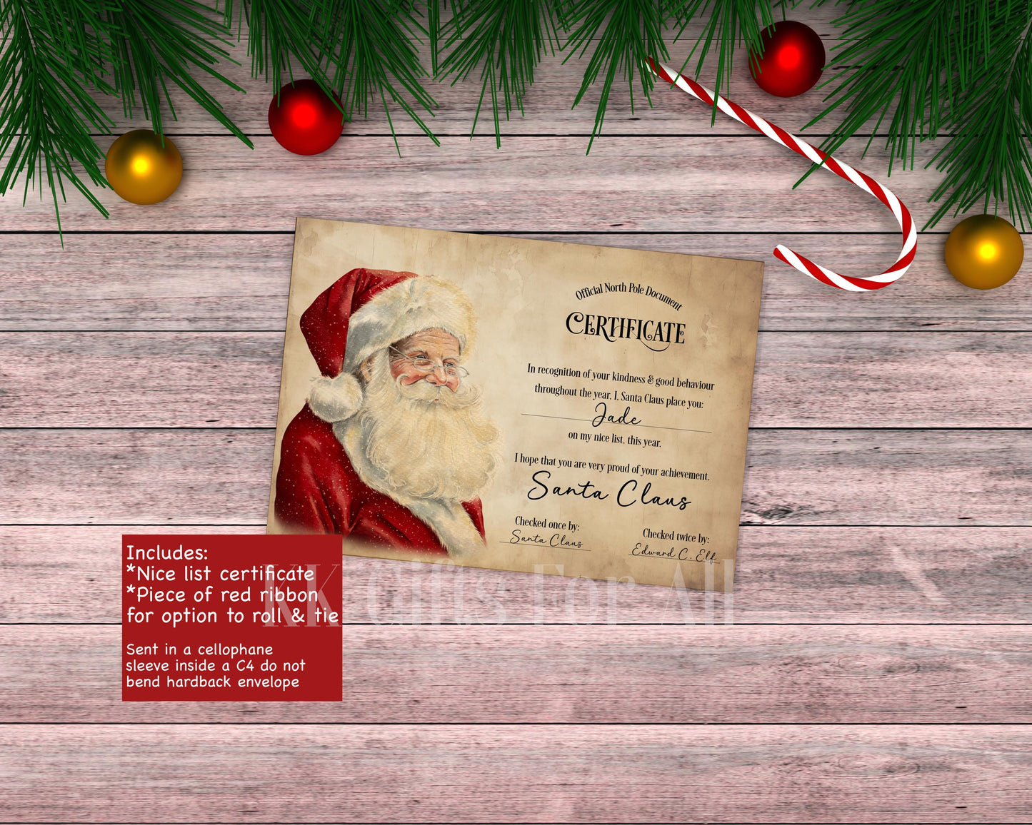 Personalised Santa Letter & Nice List Certificate: Traditional Style Christmas Santa Letter