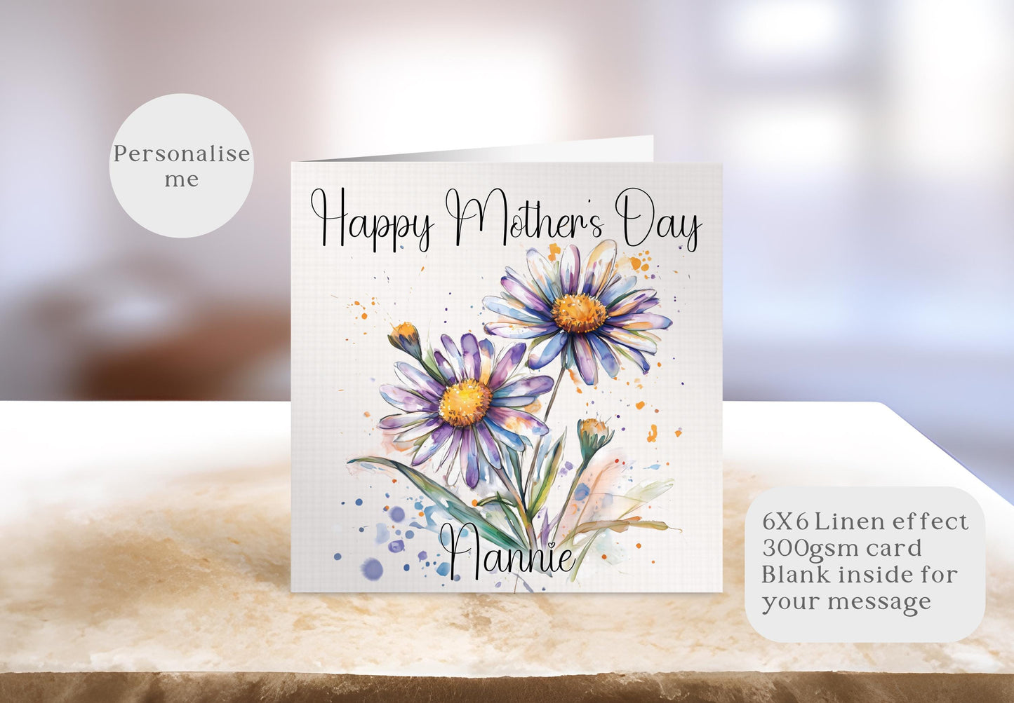 Aster Mother's Day Card, Personalised Mother's Day Card, Card For Mum Granny Nan Who Loves Aster Flowers