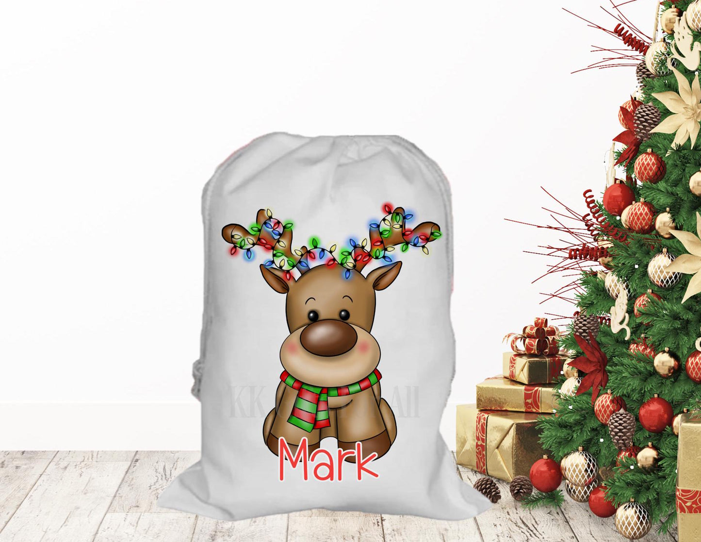 Personalised Father Christmas Santa Sack, Large Christmas Sack, Christmas Present Bag, Reindeer Santa Sack