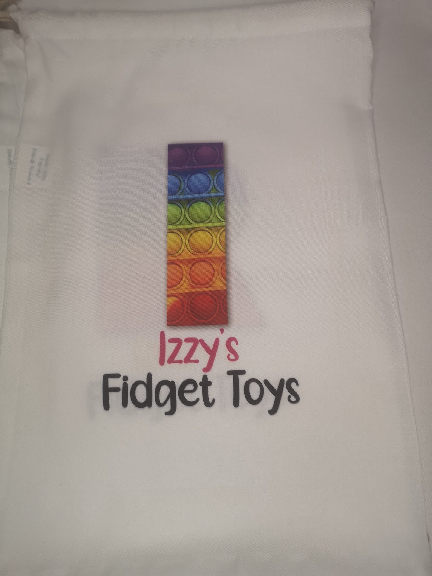 Personalised Fidget Storage Bag, Fidget Design White Drawstring, Initial & Name, Kids Toy Storage, Gift For Children, Pop It Sensory Toy Bag