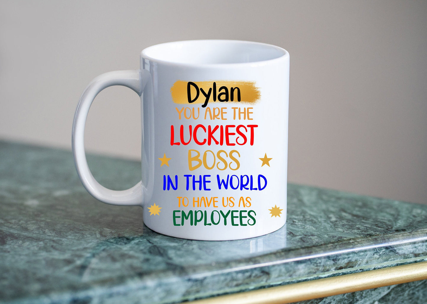 Best Boss Gift, Office Mug, Personalised Coffee Mug, Luckiest Boss In World From Employees, Matching Mug & Coaster Gift Set