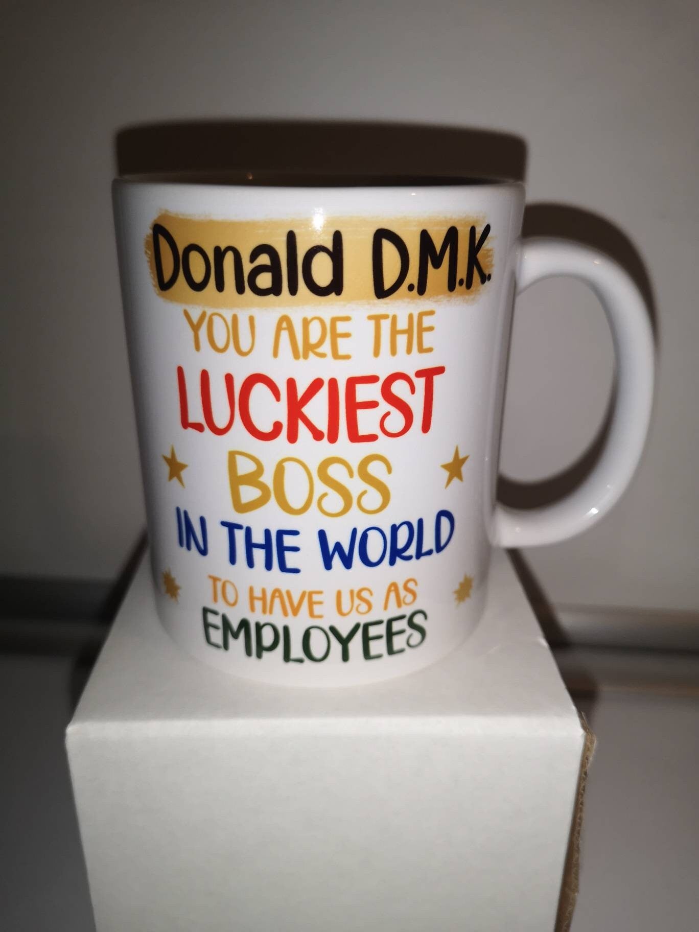 Best Boss Gift, Office Mug, Personalised Coffee Mug, Luckiest Boss In World From Employees, Matching Mug & Coaster Gift Set